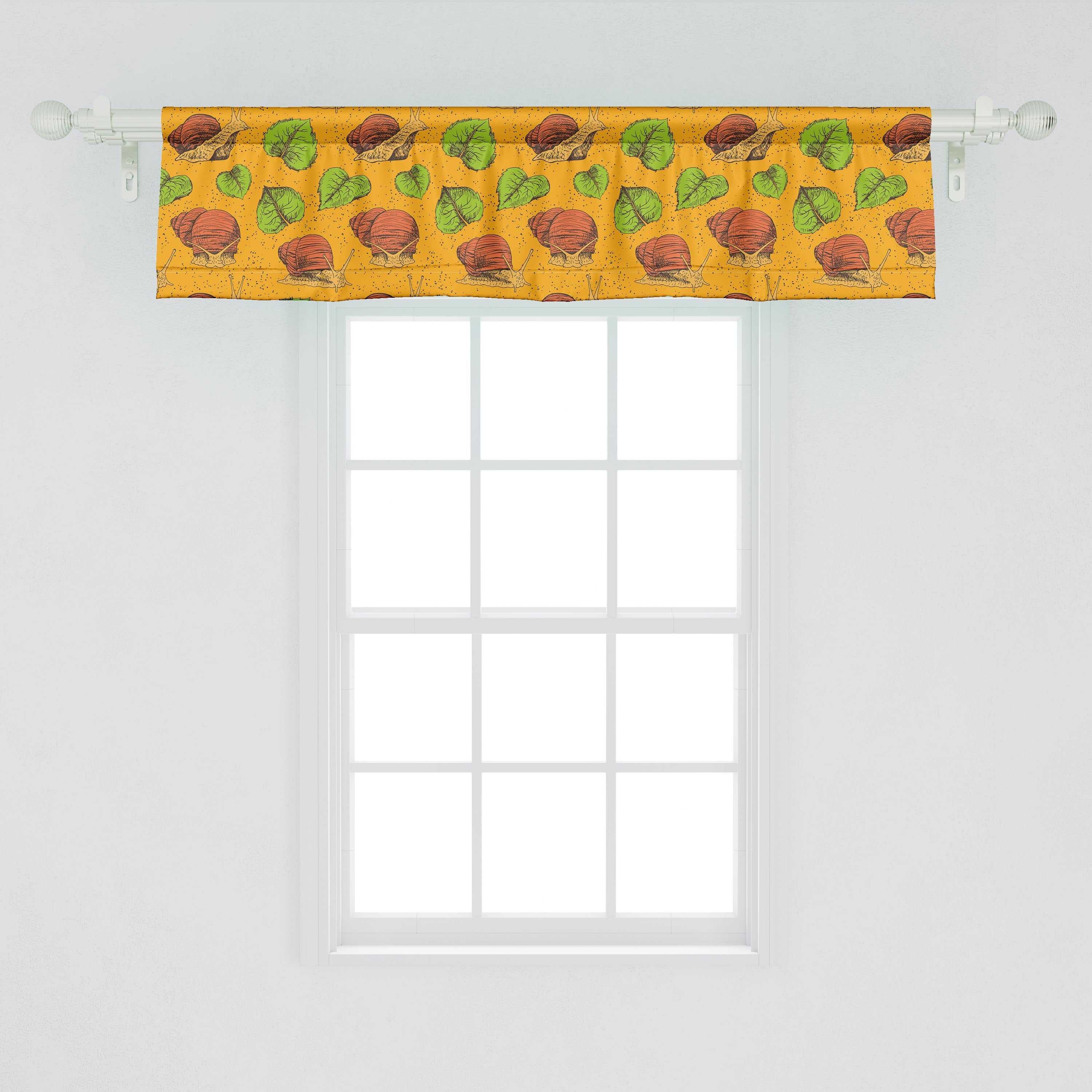 Scheibengardine Vorhang Volant für Küche Mollusken Schlafzimmer mit Herbst Blätter Stangentasche, und im Microfaser, Schnecke Dekor Abakuhaus