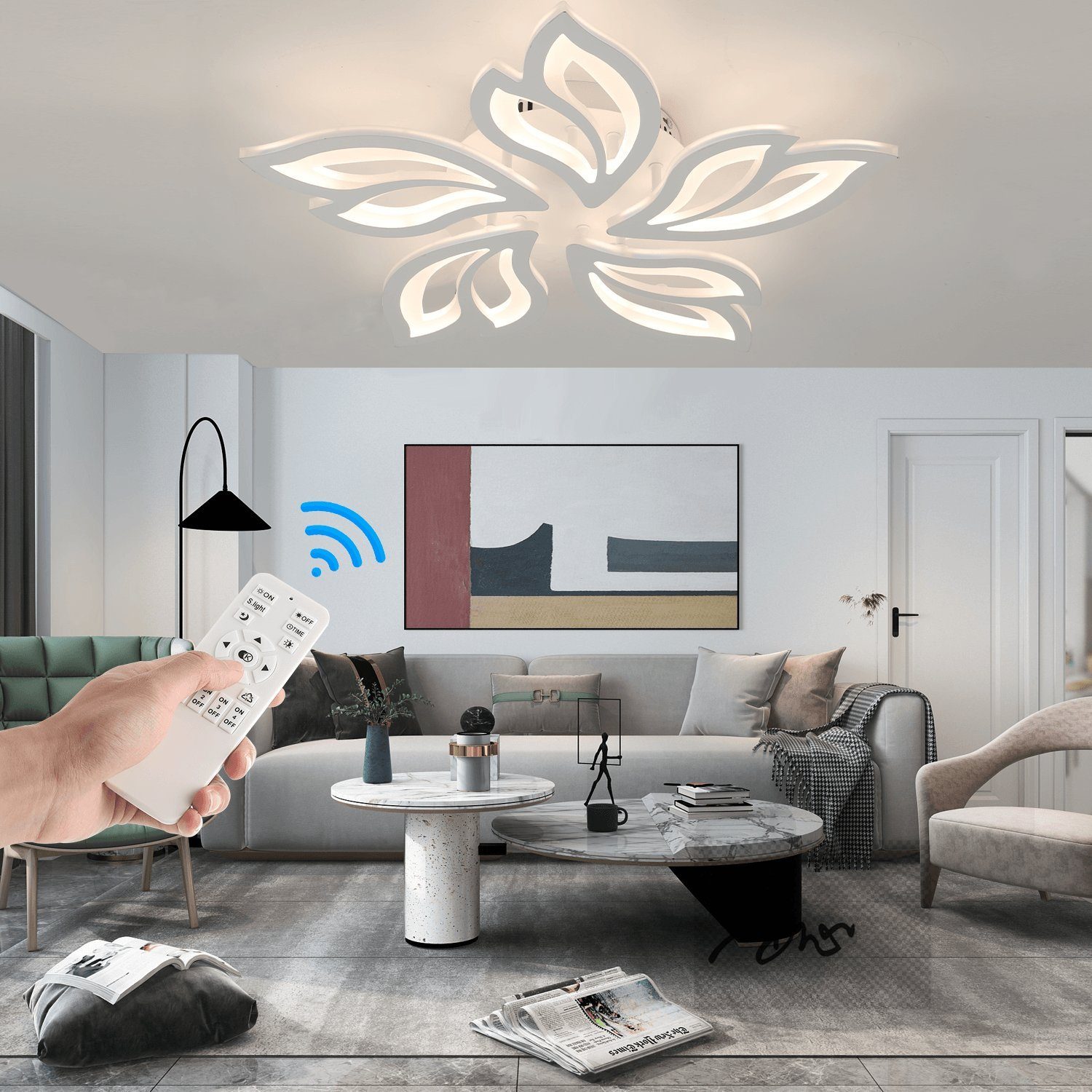 oyajia Deckenleuchte LED Deckenlampe in Modern 80W Flur LED Licht Dimmbar 60W mit Wohnzimmer 30W Blumenförmiges integriert, Deckenlampe / Deckenleuchten, fest Schlafzimmer Fernbedienung, LED Kaltweiß/Naturweiß/Warmweiß, Design