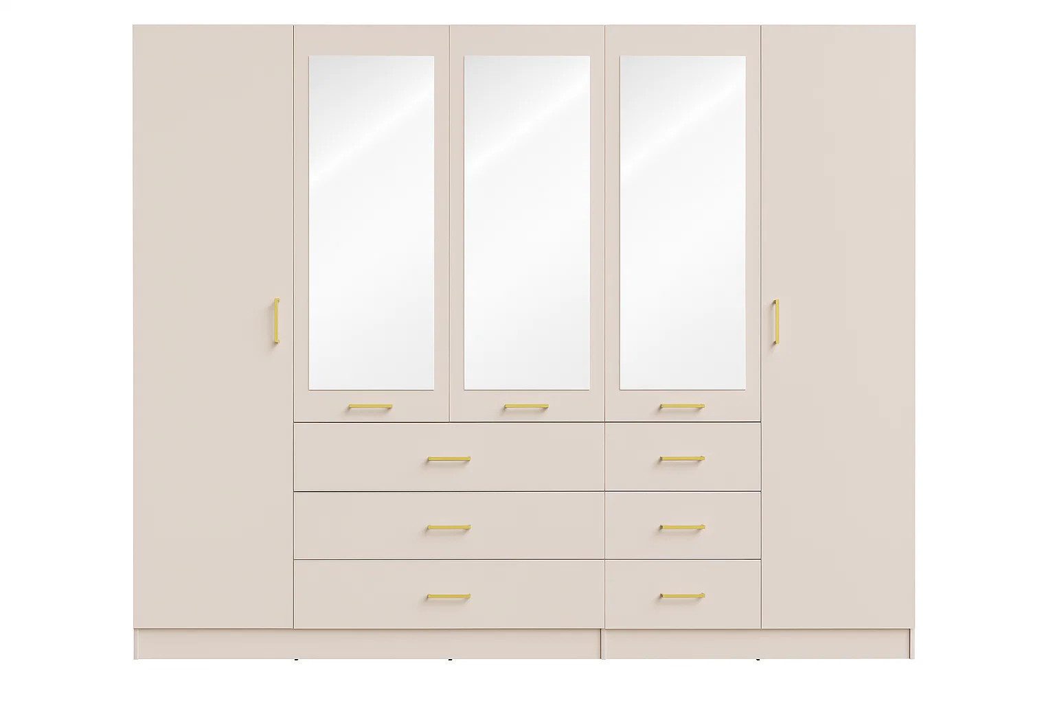 OTTO home Kleiderschrank Kleiderschrank mit 5 Türen, goldenen Griffen, Maße B/H/T 250/200/58 cm – Bild 4 von 5