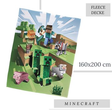 Wohndecke Minecraft 160x200 cm, Sofadecke für Gaming Fans der Spielkonsole, MTOnlinehandel, Fleece-Decke, Überwurf, kuschelweich, passend zur Bettwäsche