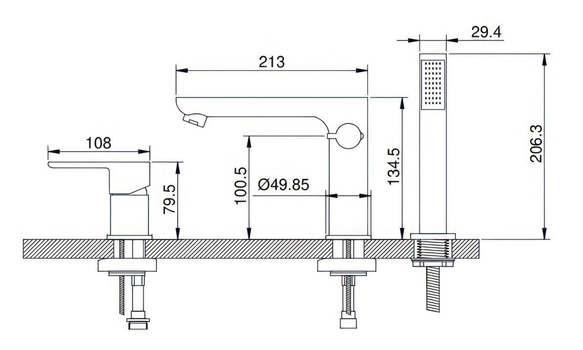 Thumbnail - KOLMAN Wannenarmatur DOKOS Badewannenarmatur Set Handbrause und Mischbatterie in Silber