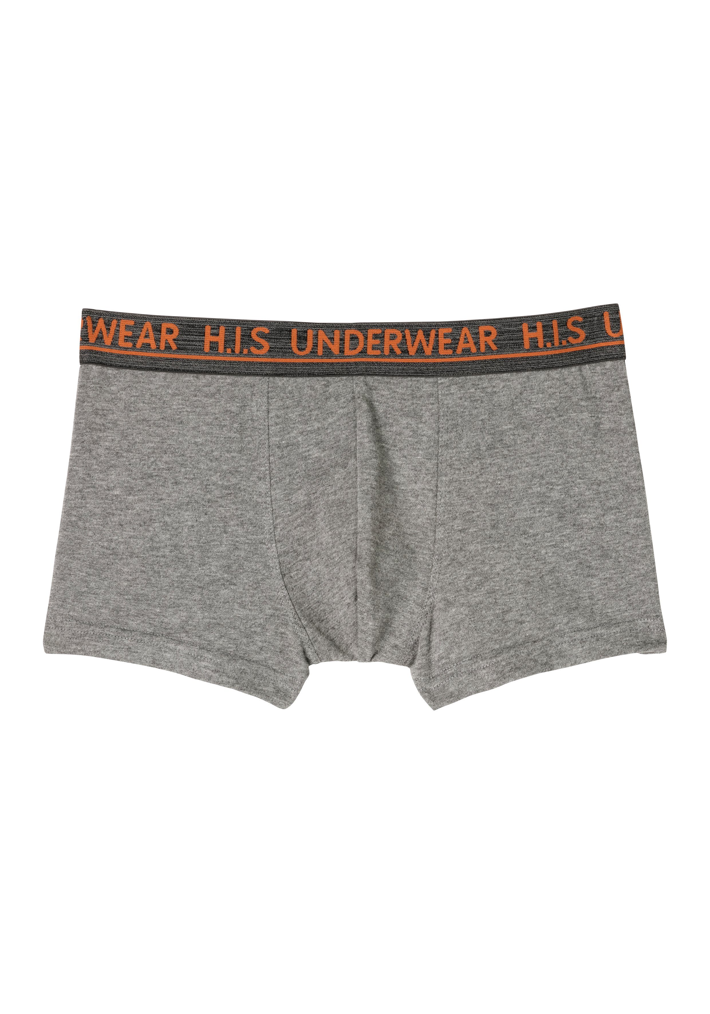 H.I.S (Packung, grau-meliert Logo anthrazit-meliert, orange, Boxer Webbund mit Jungen 4-St) schwarz, meliertem für