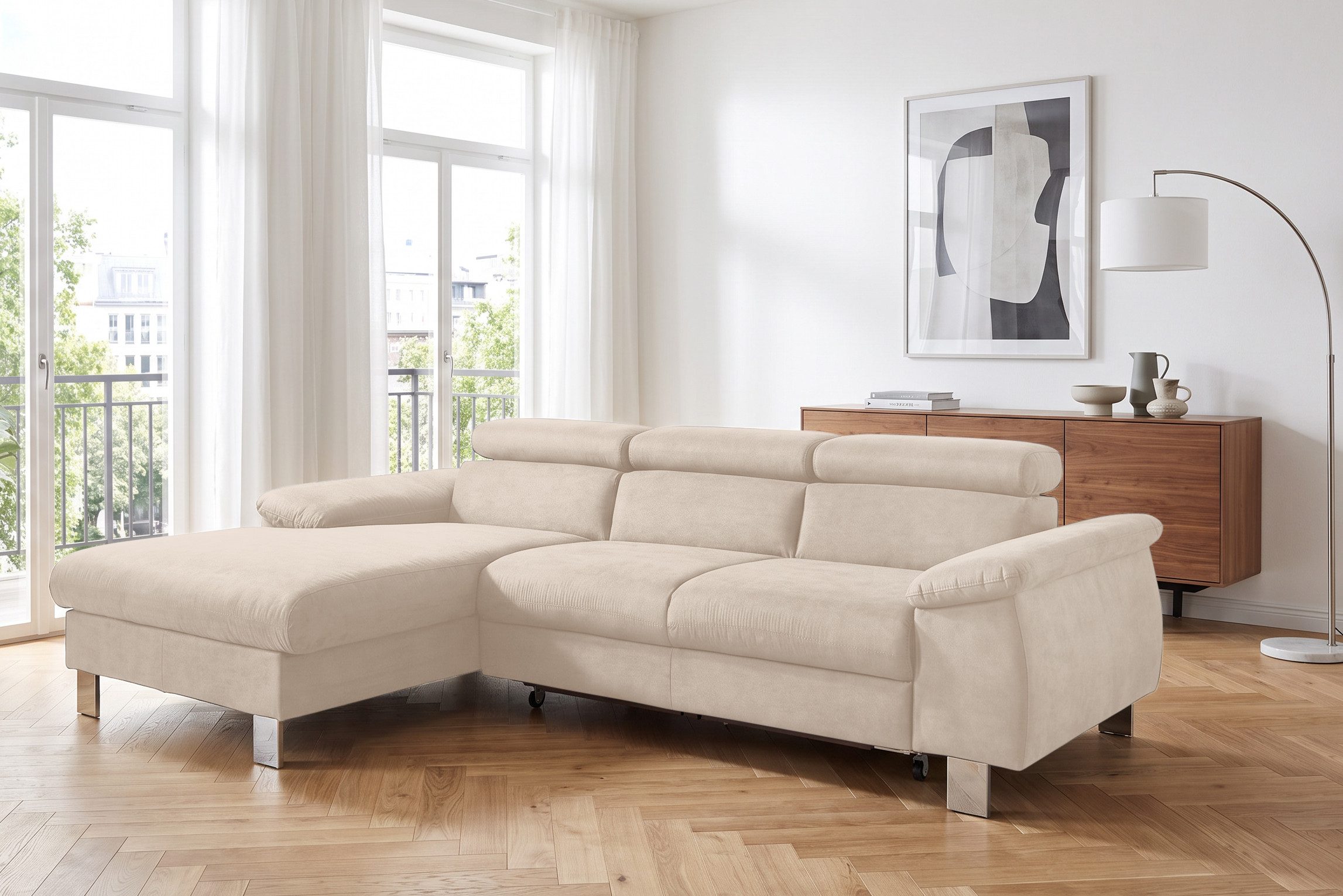COTTA Ecksofa Komaris L-Form, B: 244 cm, mit Kopfteilverstellung, optional Schlaffunktion, Bettkasten & Licht
