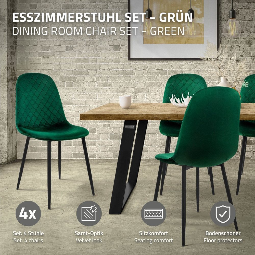 ML-DESIGN Stuhl Esszimmerstuhl mit Rückenlehne, Polsterstuhl mit Metallbeinen (4 St), Wohnzimmerstuhl ergonomisch Dunkelgrün mit Samtbezug Küchenstuhl