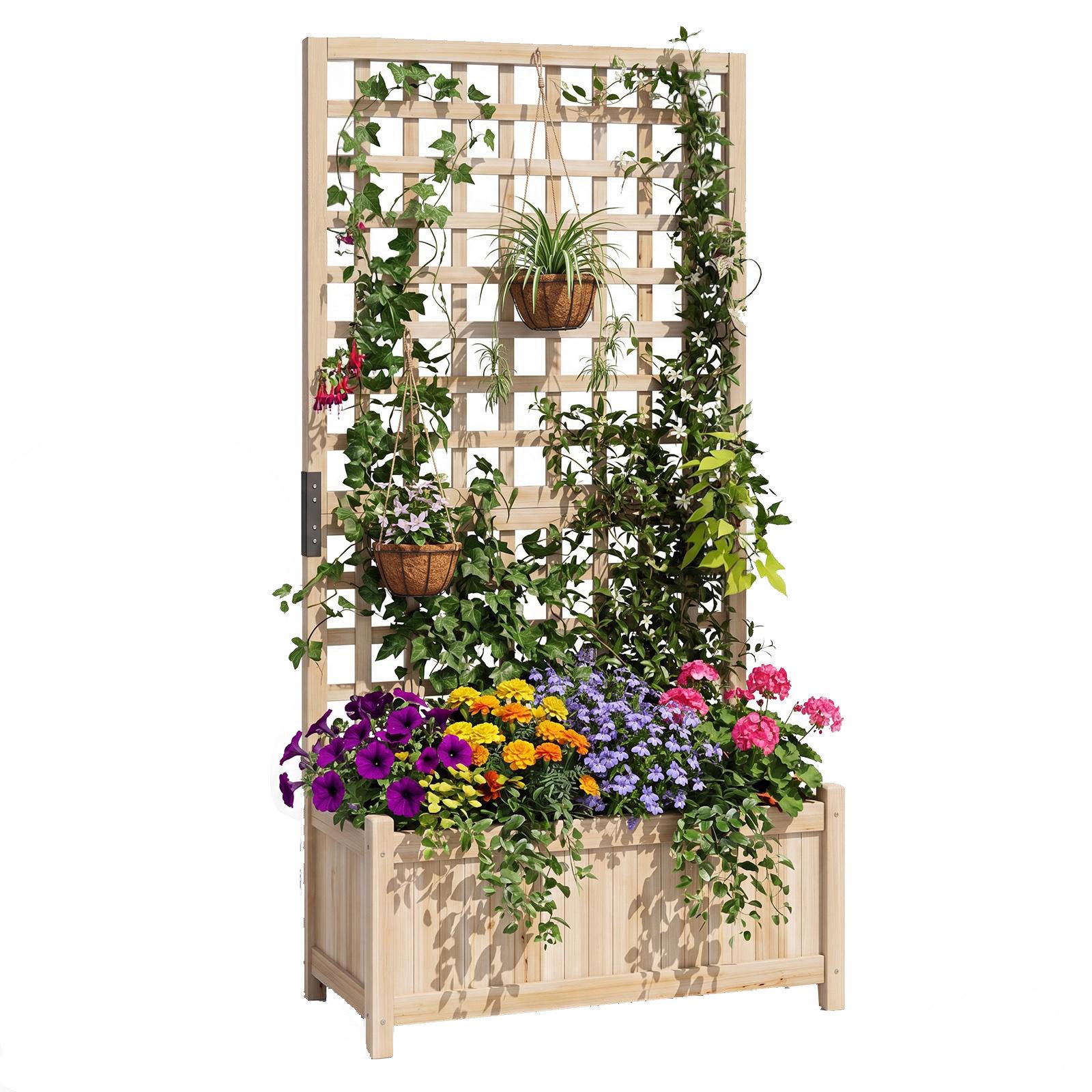 KOMFOTTEU Blumenkasten, Pflanzkasten mit Rankgitter, Spalier & Drainagelöchern