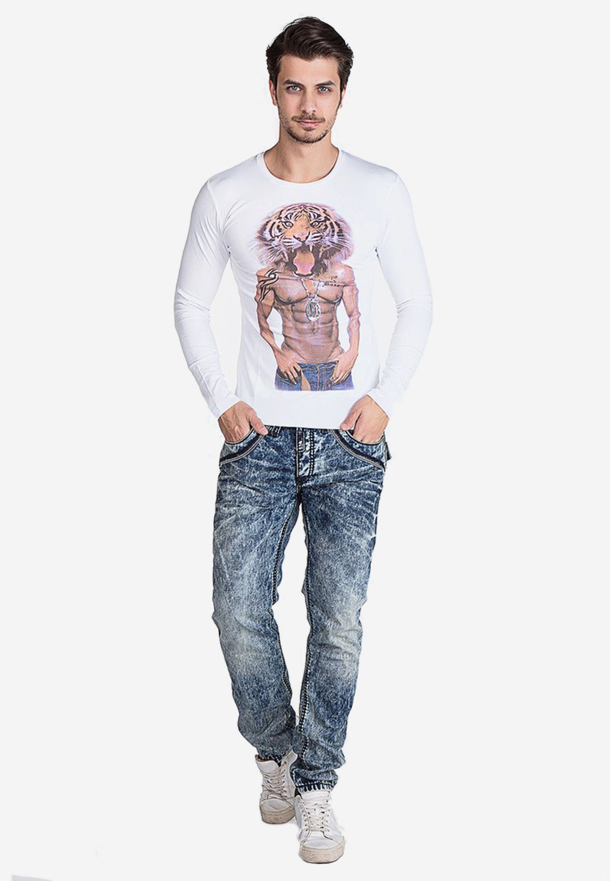 Cipo & Baxx Langarmshirt mit Druckmotiv hochwertigem