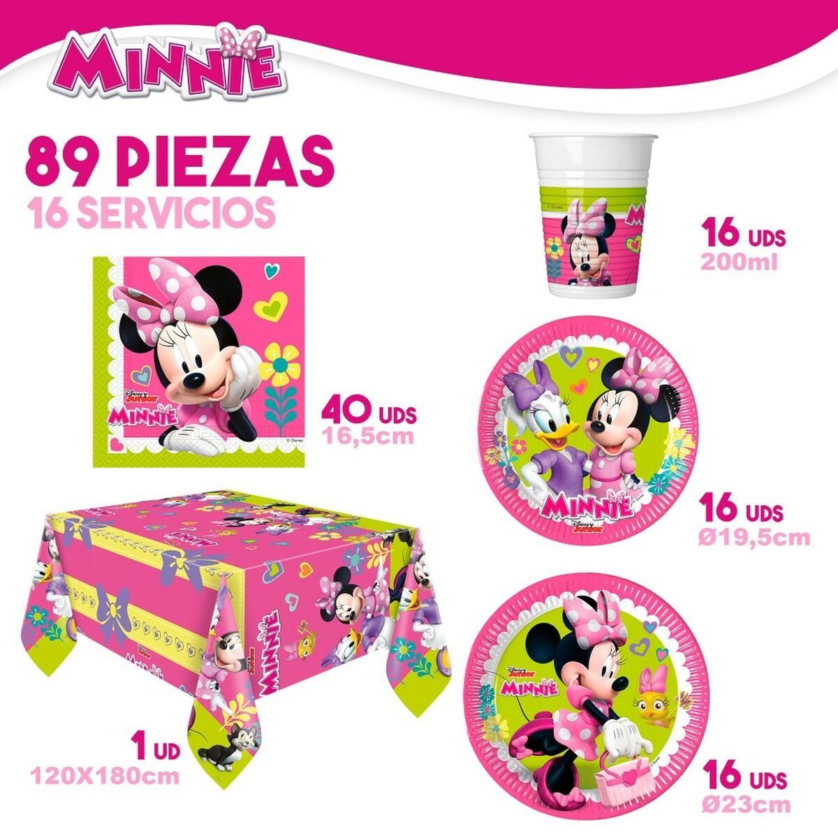 Set 16 89 Einweggeschirr-Set Disney Mouse Happy Deluxe Stücke Partyartikel Minnie Minnie Mouse