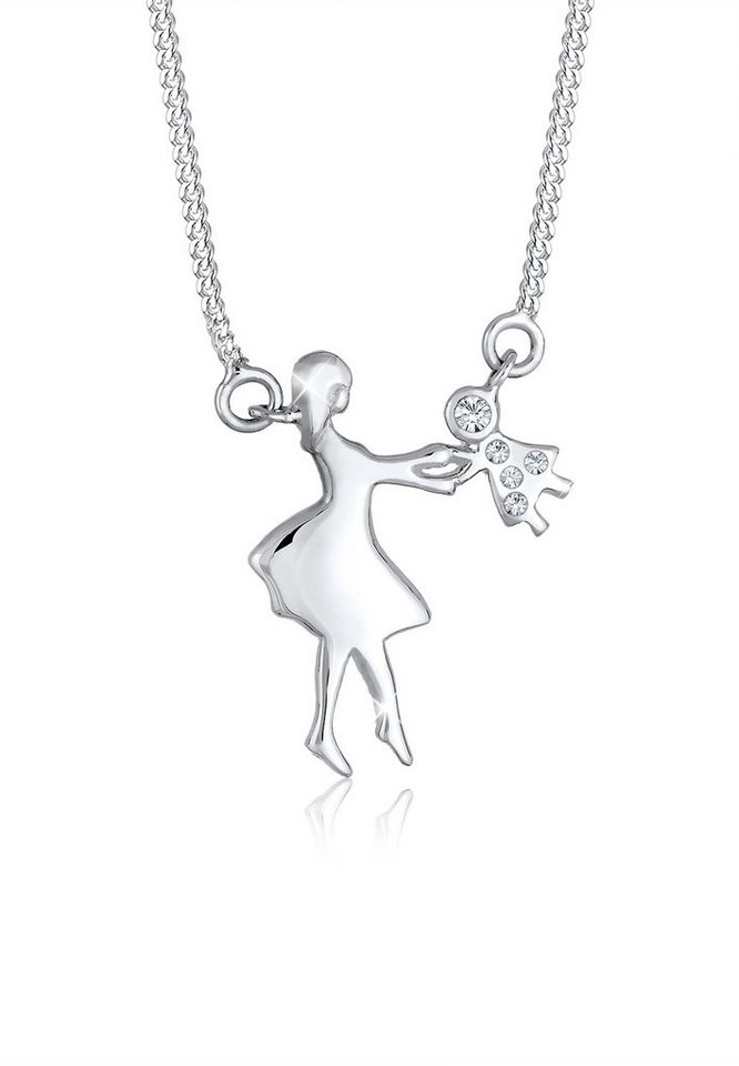 Elli Kette mit Anhänger Mutter Kind Liebe Kristalle 925 Silber, Figur -  Mädchen