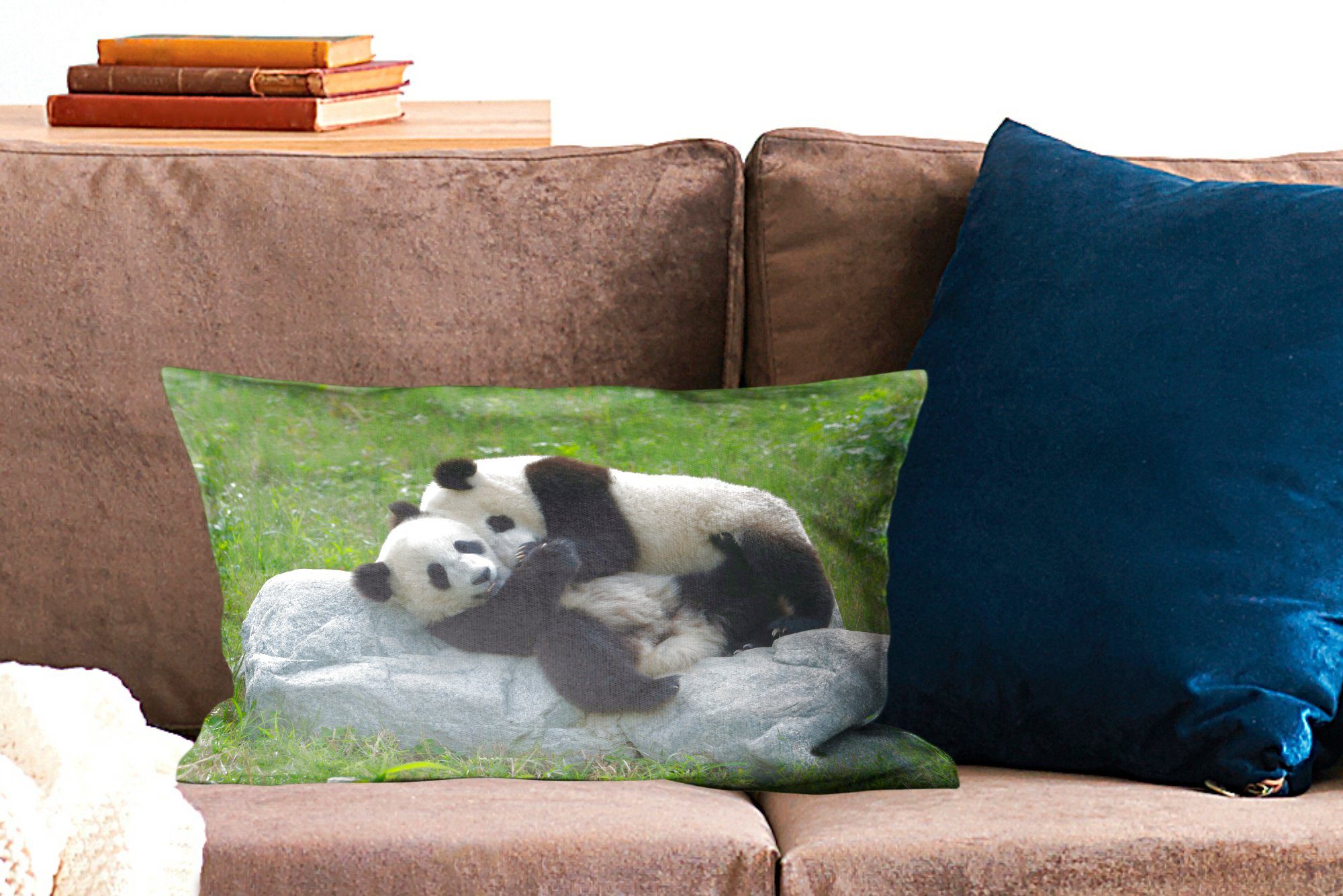 - Zierkissen, - Dekokissen mit Wohzimmer Dekokissen Pandas Schlafzimmer MuchoWow Gras Stein, Dekoration, Füllung,