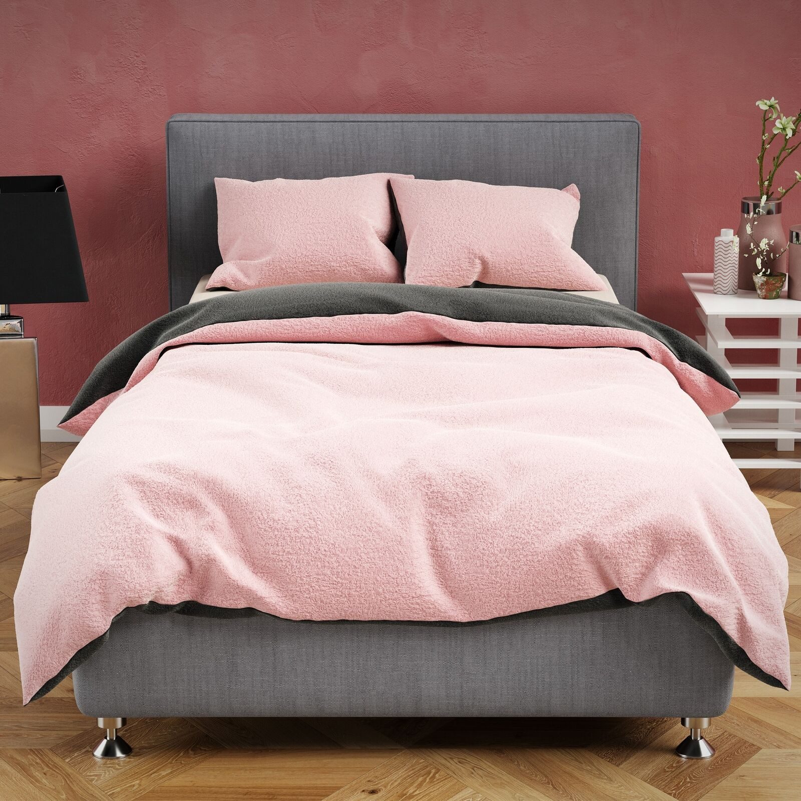 Visaggio Bettwäsche Winter Teddy Plüsch, Fleece, 4 teilig, Flauschig warmes Cashmere Touch, Einfarbig Wende