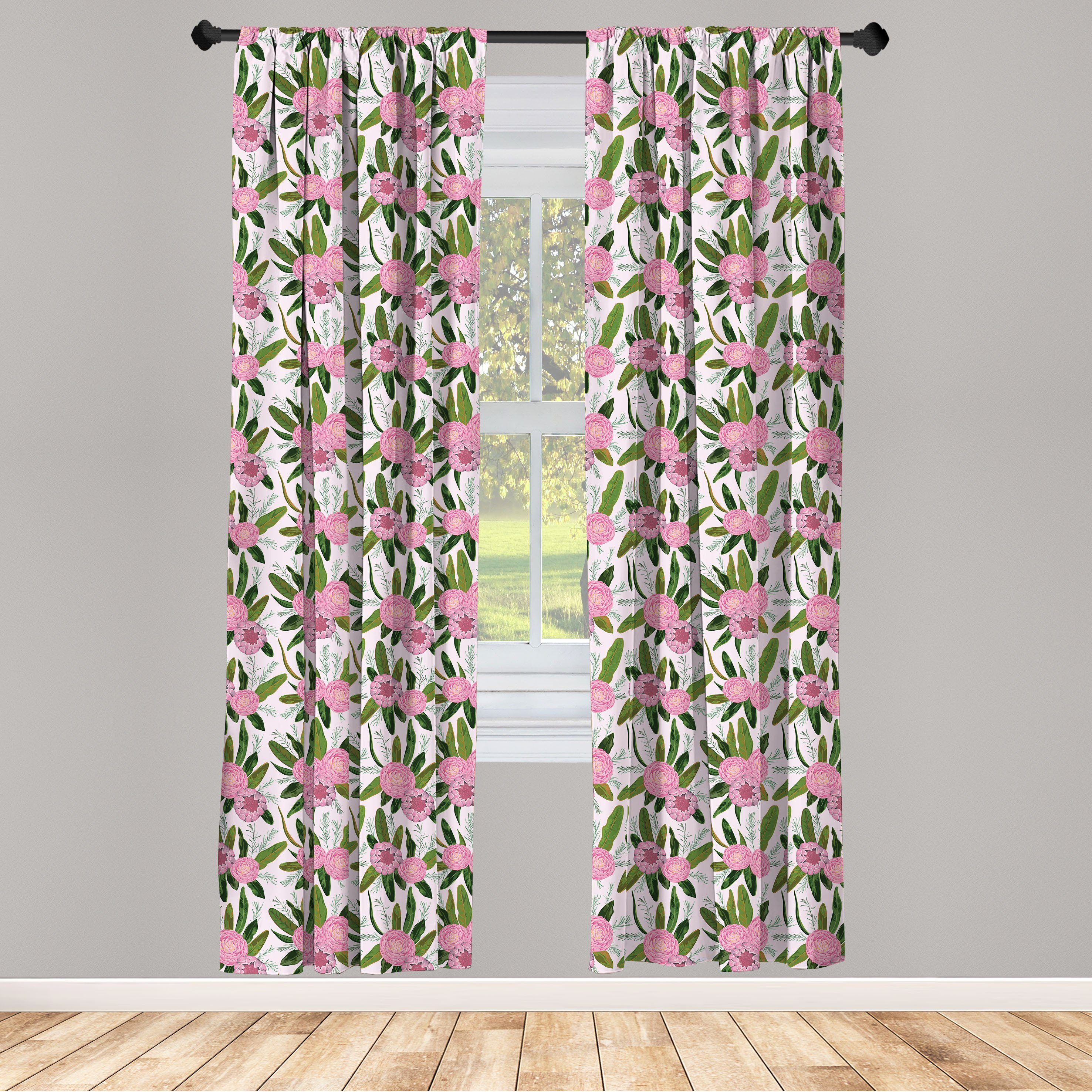 Gardine Vorhang für Wohnzimmer Schlafzimmer Dekor, Abakuhaus, Microfaser, Blumen Camellia Blumen und Blätter
