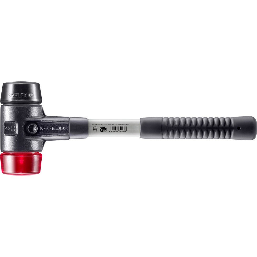 Gummihammer HALDER SIMPLEX Schonhammer Ø 60 mm Gummi schwarz / Plastik rot mit