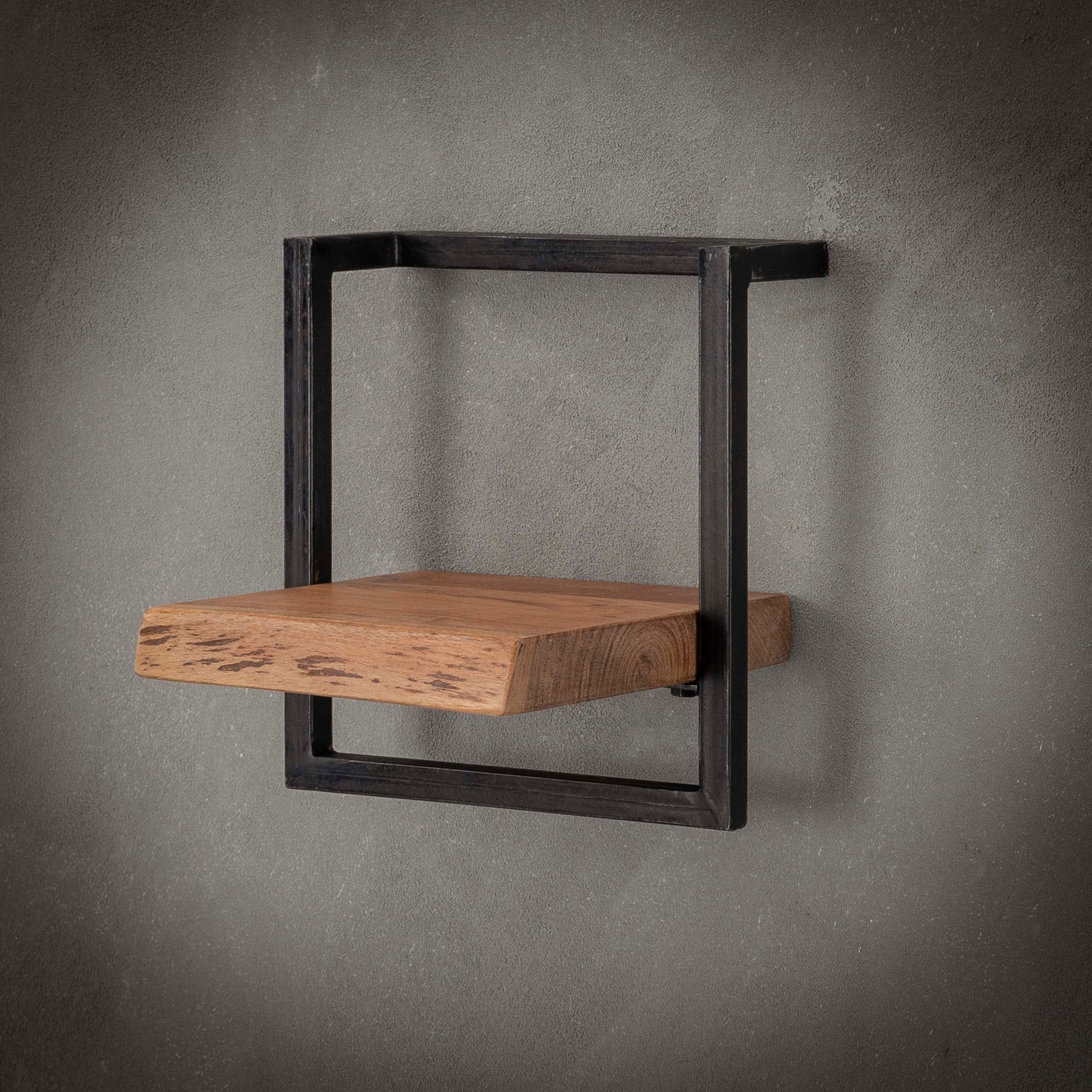 alesvelt Wandregal EDGE FRAME Quadratisches Industrial-Regal mit massiver Baumkante, 30x25x30cm, Akazienholz