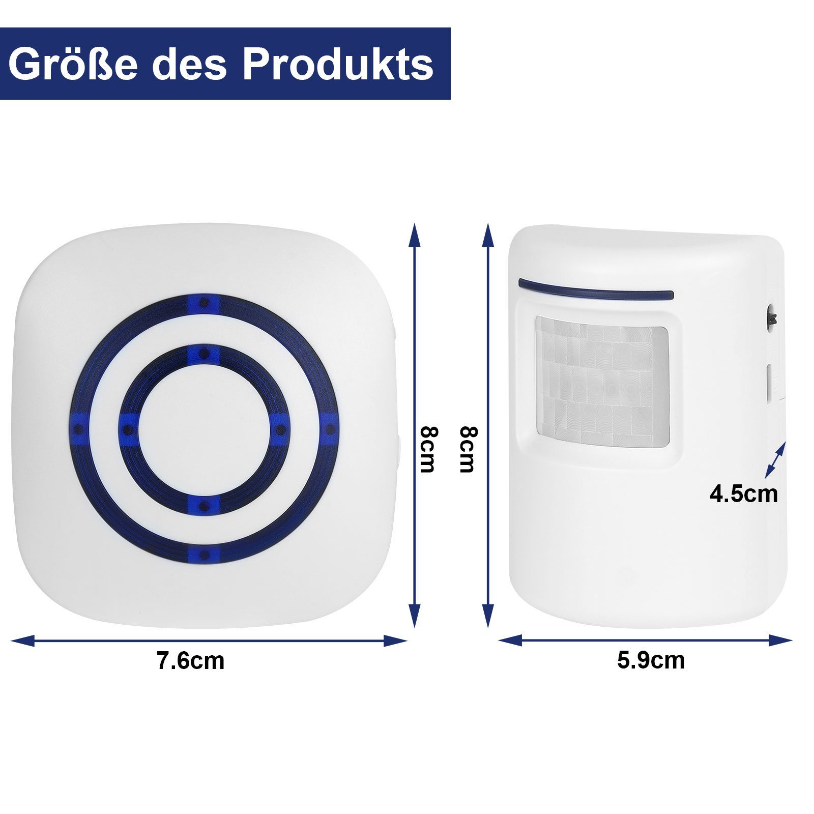 + Türklingel-Set für Melderalarm, Drahtloser Sunicol Klingeltöne PIR-Bewegungsmelder, Eine Sensor Türklingel 38 LED-Anzeigen Ein