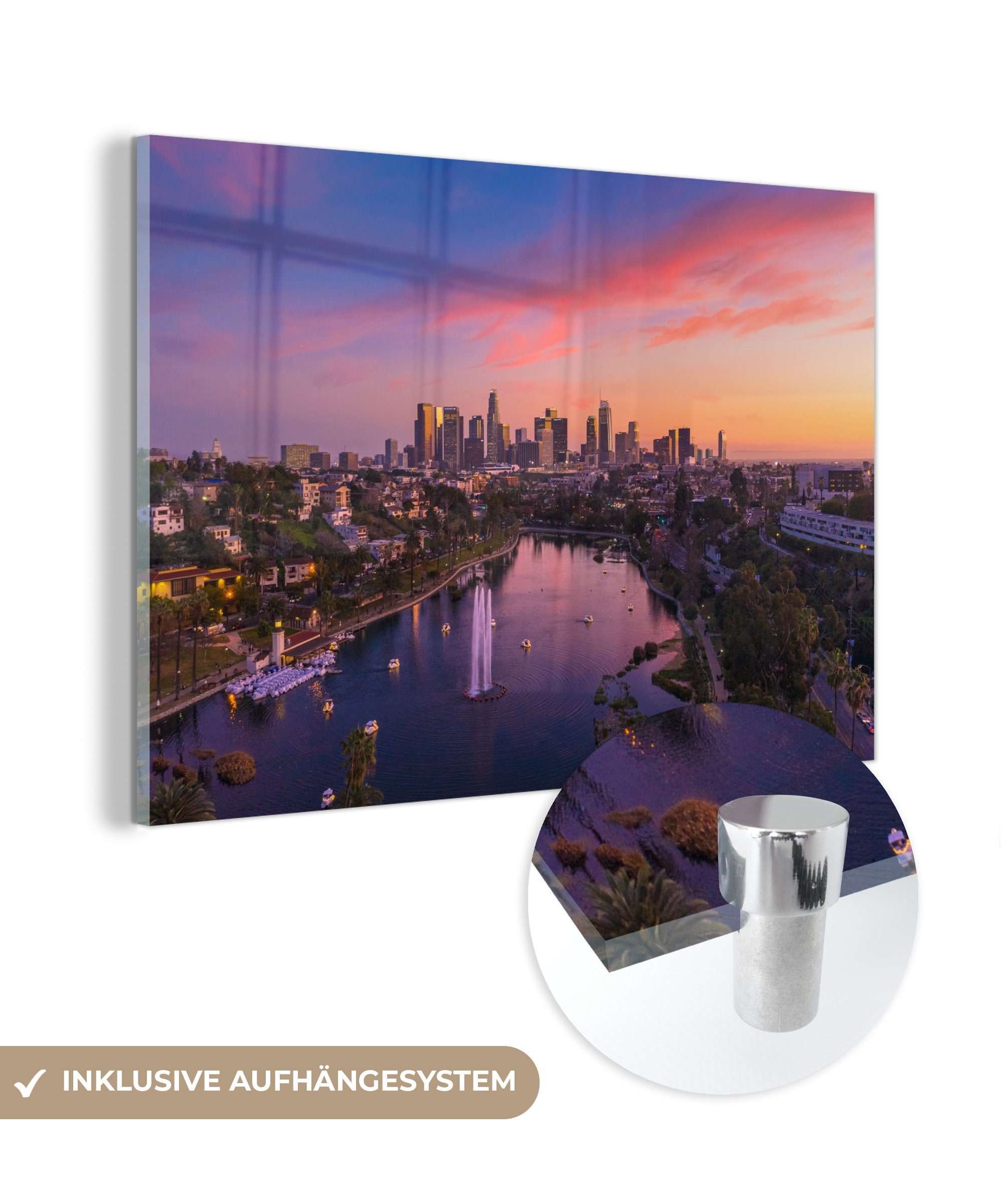 MuchoWow Acrylglasbild Sonnenuntergang - Amerika - Los Angeles, (1 St), Acrylglasbilder Wohnzimmer & Schlafzimmer