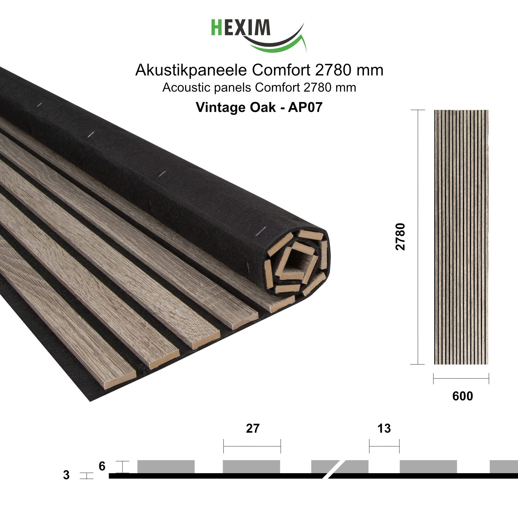 Hexim Wanddekoobjekt AP07 (Akustikpaneele 2 Stück 278x60cm Holz Comfort - f günstig online kaufen