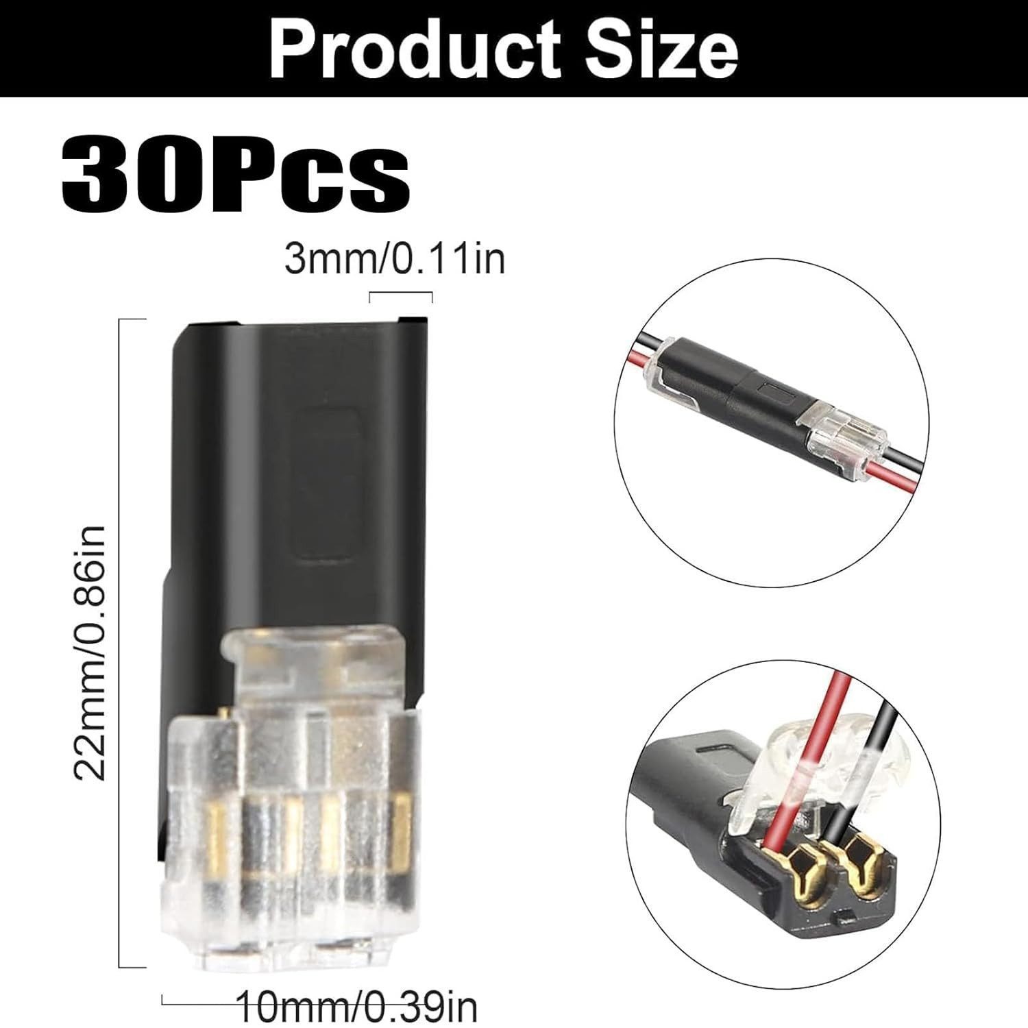 FELIXLEO Kabelverbinder-Sortiment Auto Kabelverbinder Wasserdicht 2 Pol 12V Für 18 22 AWG Kabel, 30-tlg.