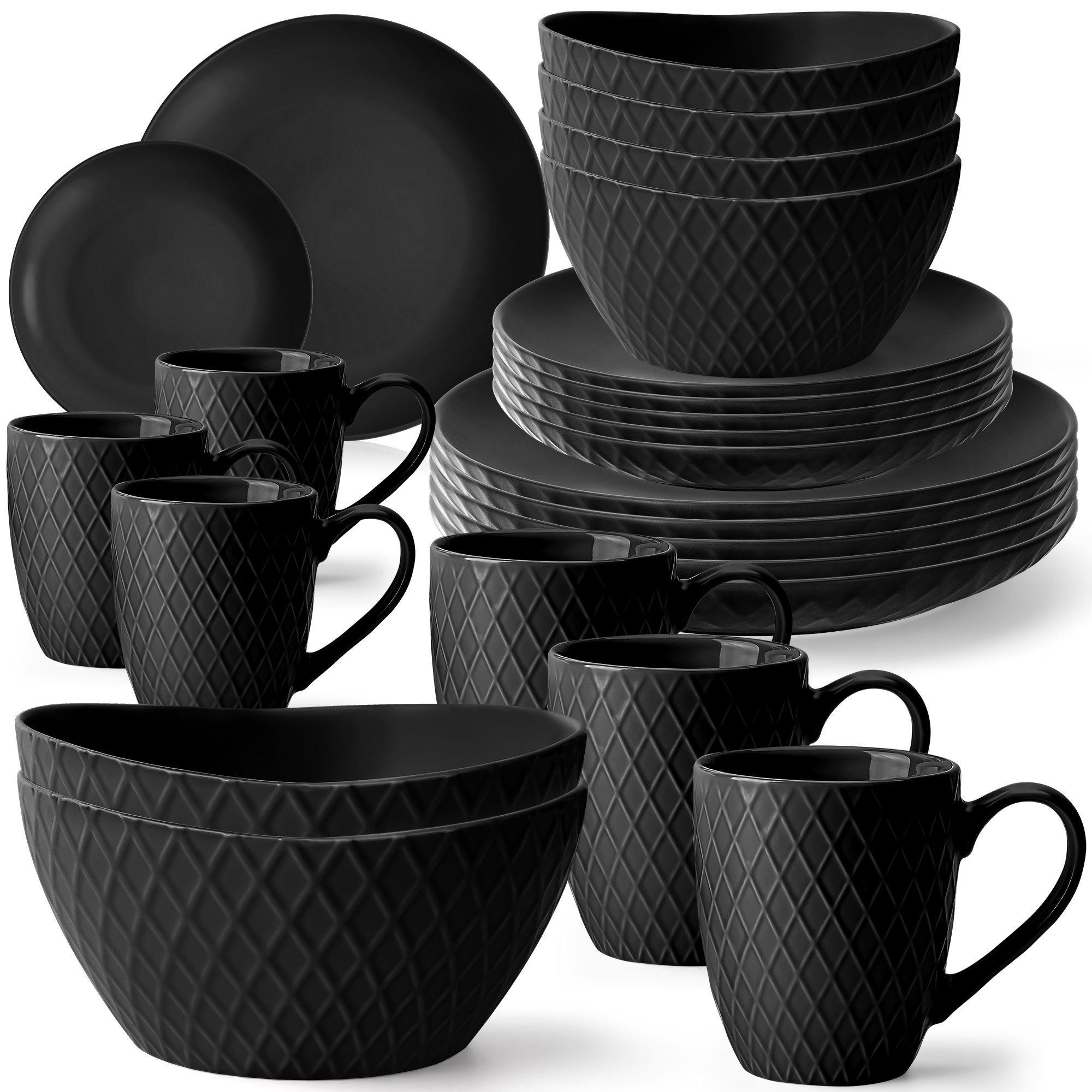 MiaMio Tafelservice Palmanova für 6 Personen, Schwarz (24-tlg), 6 Personen, Keramik