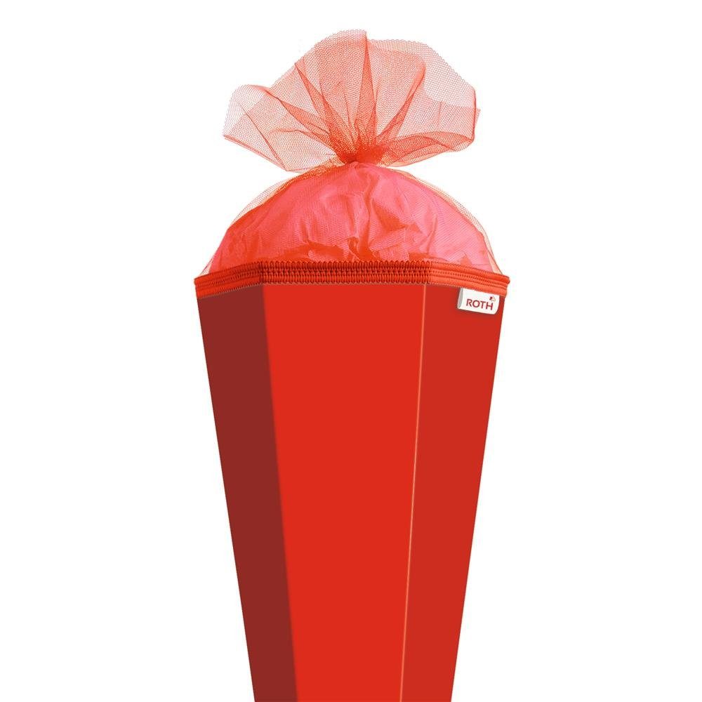 Roth Schultüte Basteltüte Rot, 85 cm, eckig, mit rotem Tüllverschluss, Zuckertüte für Schulanfang
