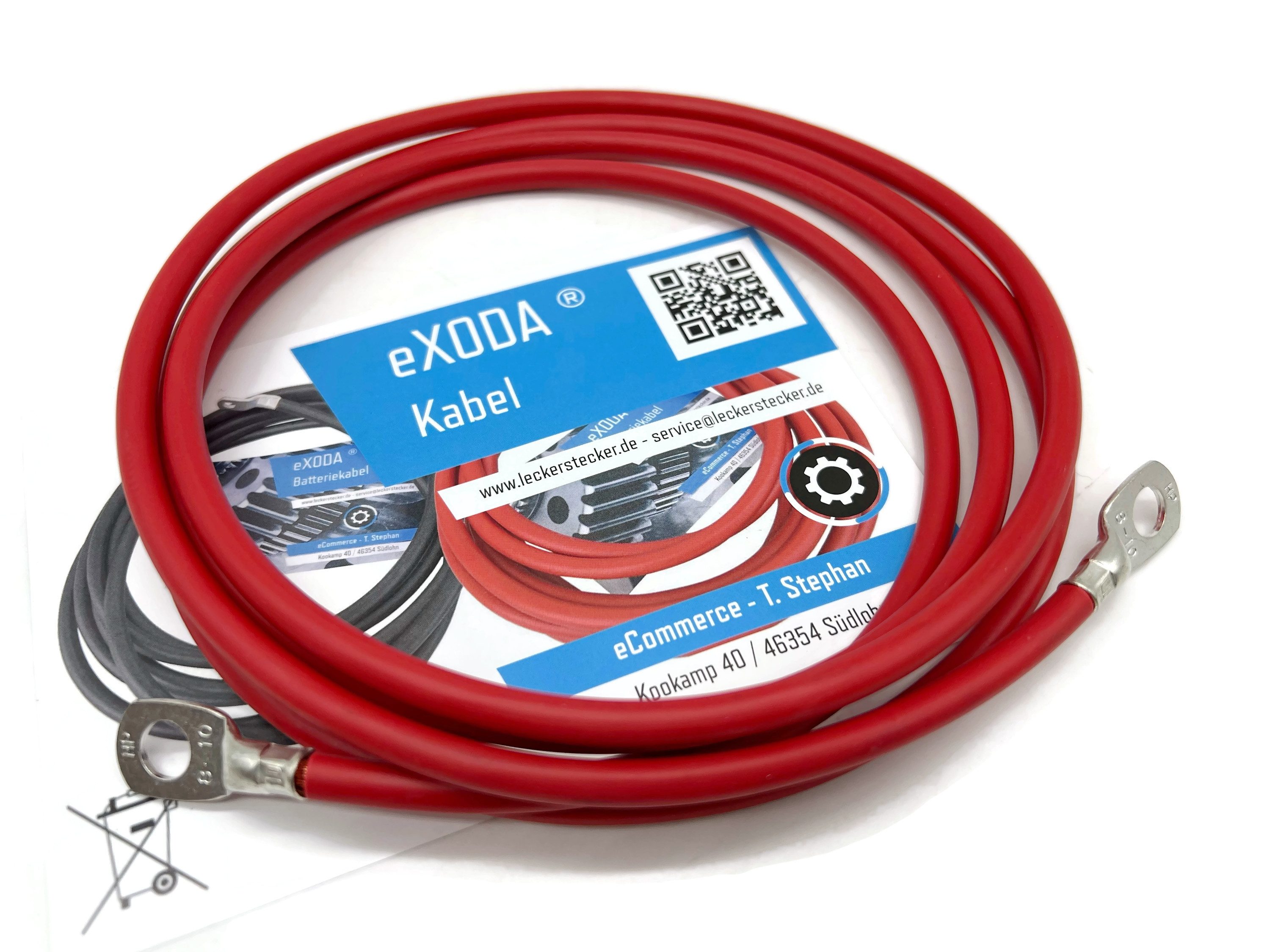 eXODA 10 mm2 M8 M8 Batteriekabel, Rot, (200 cm), 99% Kupfer