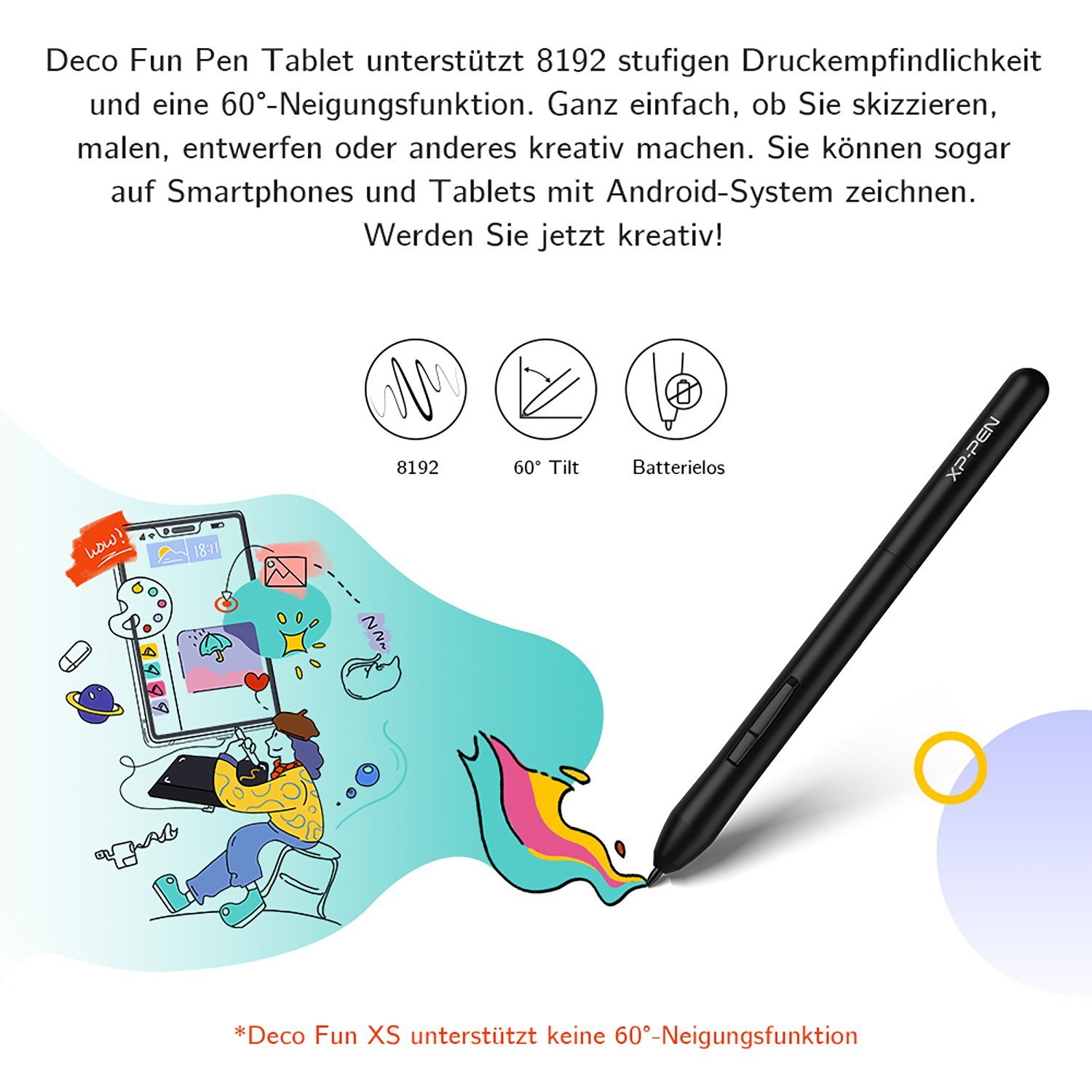 XP-PEN XP-Pen Grafiktablett für Grafiktablett Schwarz Fun (12) PC/Android/Chromebook Deco