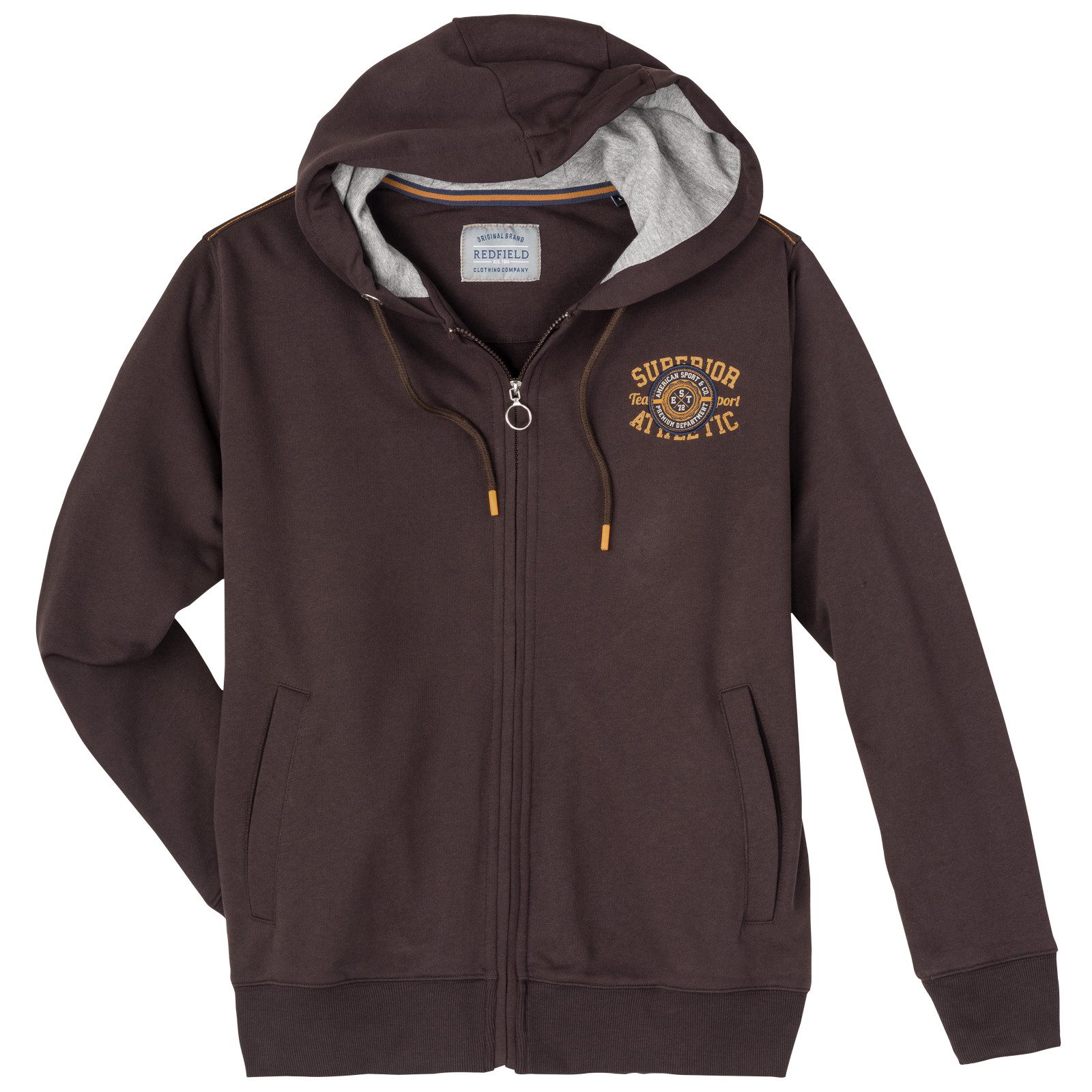 redfield Sweatjacke Redfield Übergrößen Sweatjacke dunkelbraun Patch