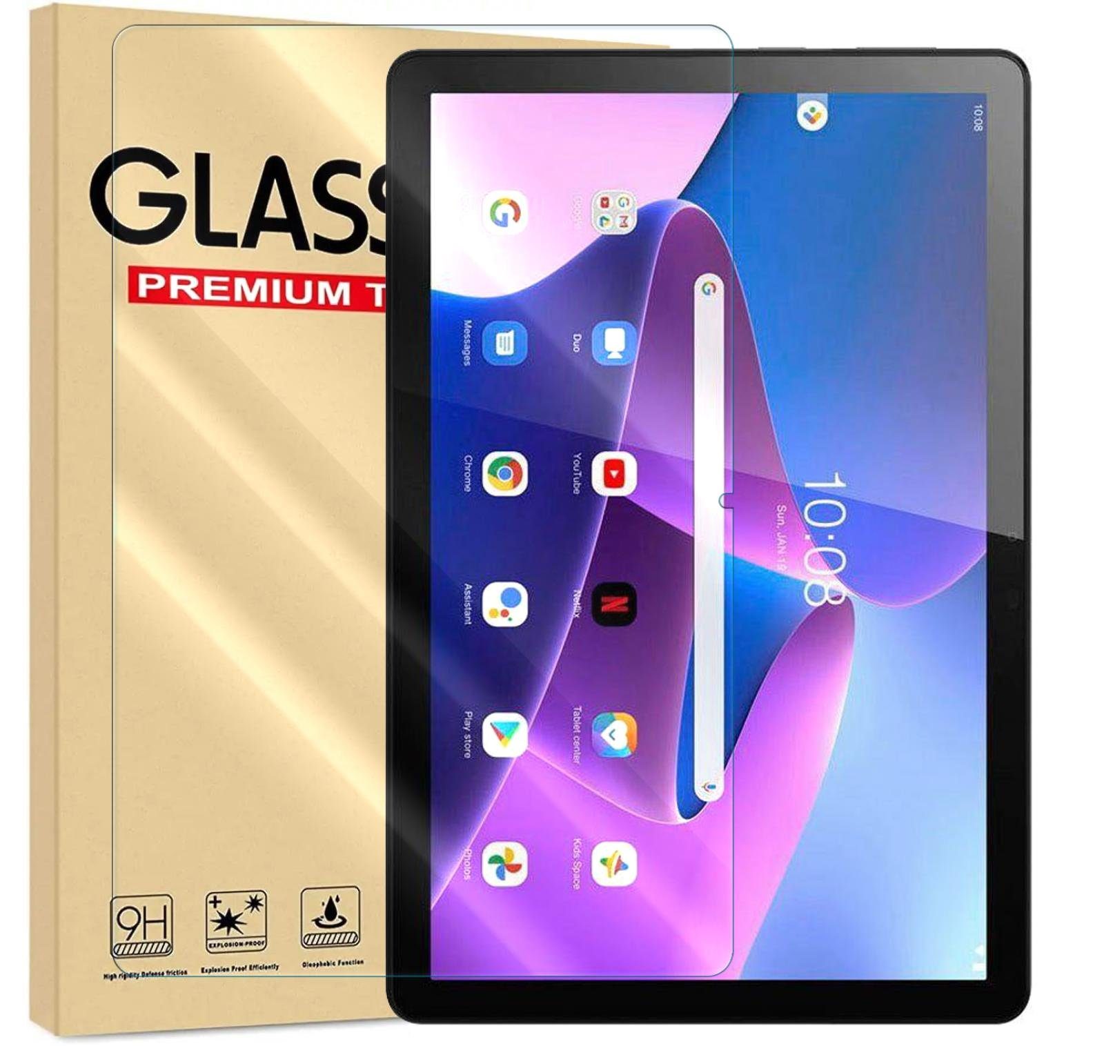 Numerva Schutzfolie Panzer Folie Echt Glas für Lenovo M10 (3.Gen), (Schutzfolie, 1x Schutzfolie 2x Reinigungstücher), Tablet Display Schutzglas Folie Echt Glas Folie 9H