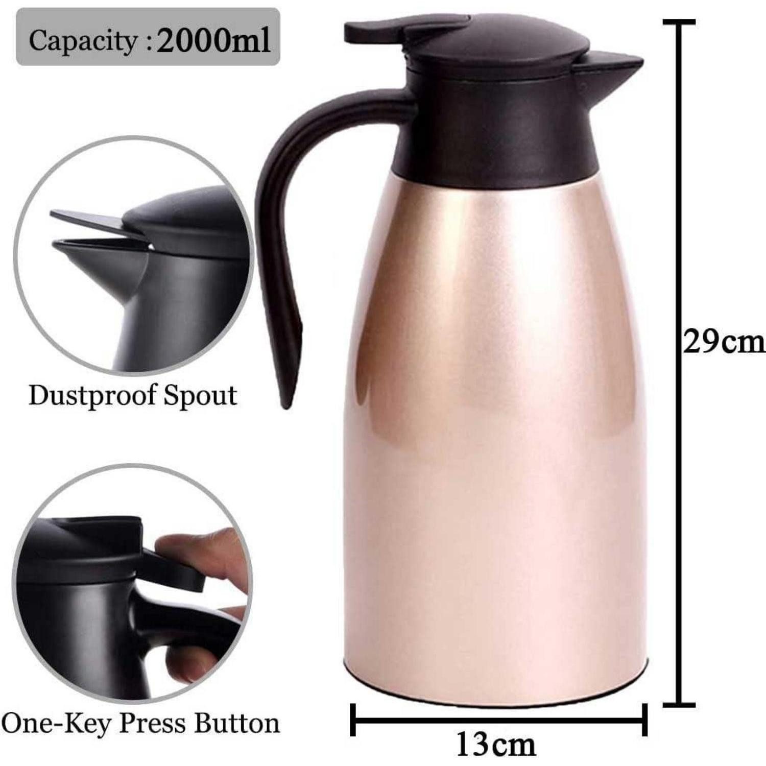 LuxusKollektion Isolierkanne Thermoskanne 2 Liter Edelstahl Vakuum QuickTip Verschluss Gold