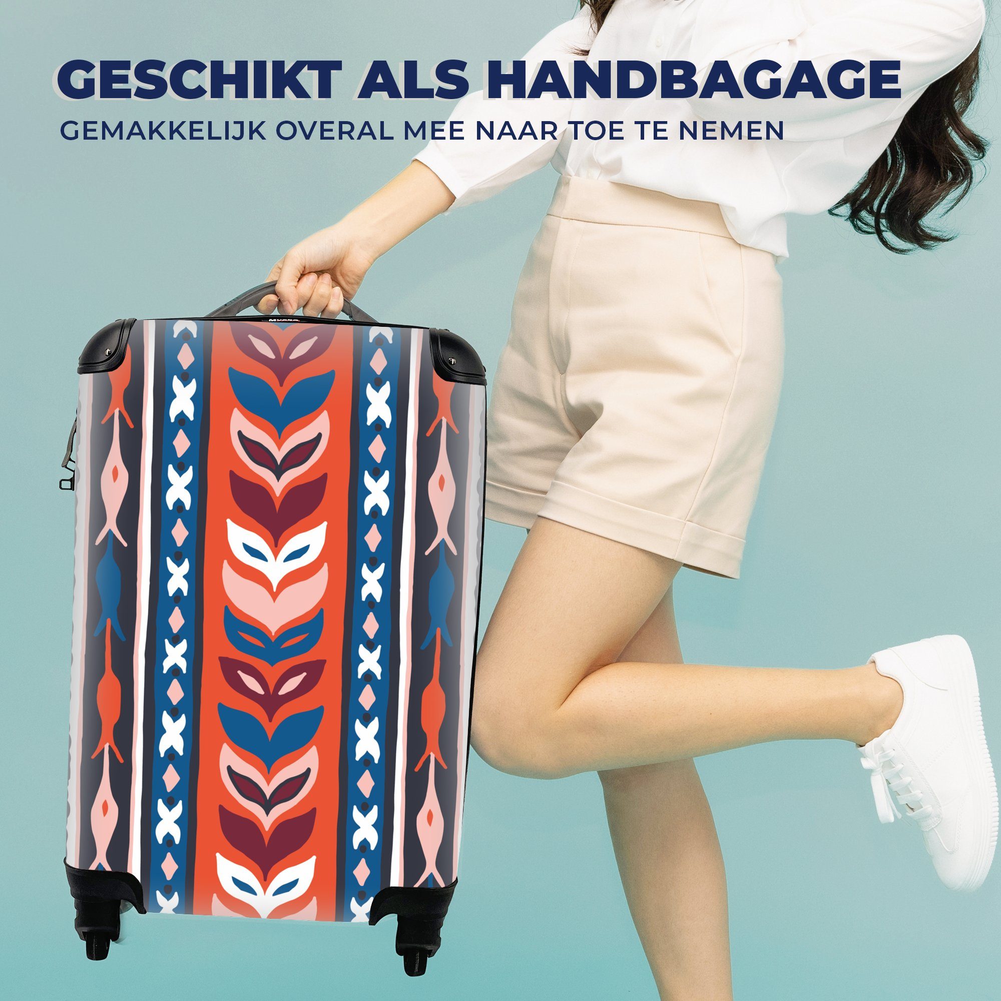 Handgepäck Handgepäckkoffer Reisetasche Rollen, MuchoWow mit 4 Design Ferien, Trolley, Minimalismus, rollen, - - Reisekoffer Rot Blumen Pflanzen für - -