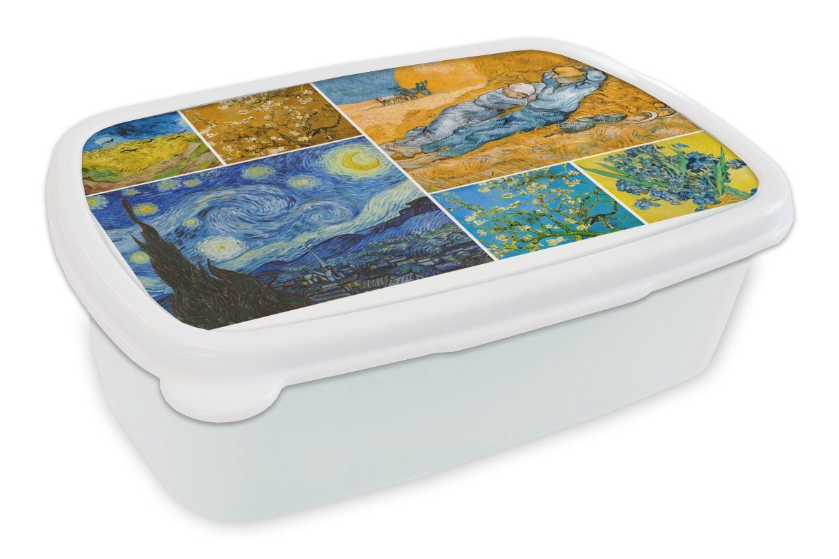 MuchoWow Lunchbox Van Gogh - Collage - Alte Meister, Kunststoff, (2-tlg), Brotbox für Kinder und Erwachsene, Brotdose, für Jungs und Mädchen weiß