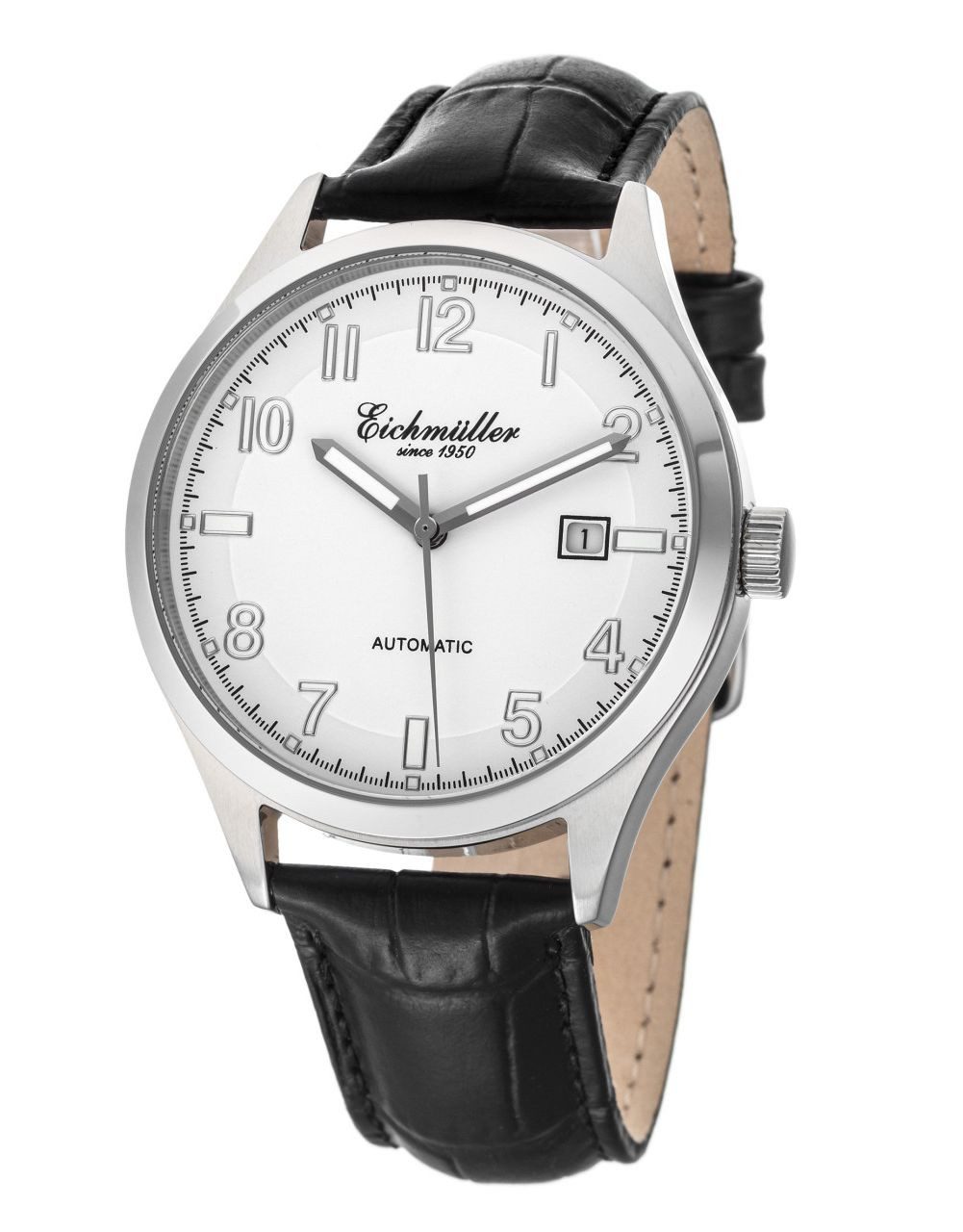 Eichmüller Automatikuhr Herrenuhr RE7037 Weiß Leder Schwarz 41 mm