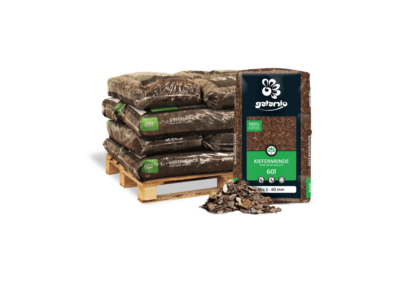 GALAMIO Rindenmulch Rindenmulch Kiefer Mix, (Palette, 12-St)