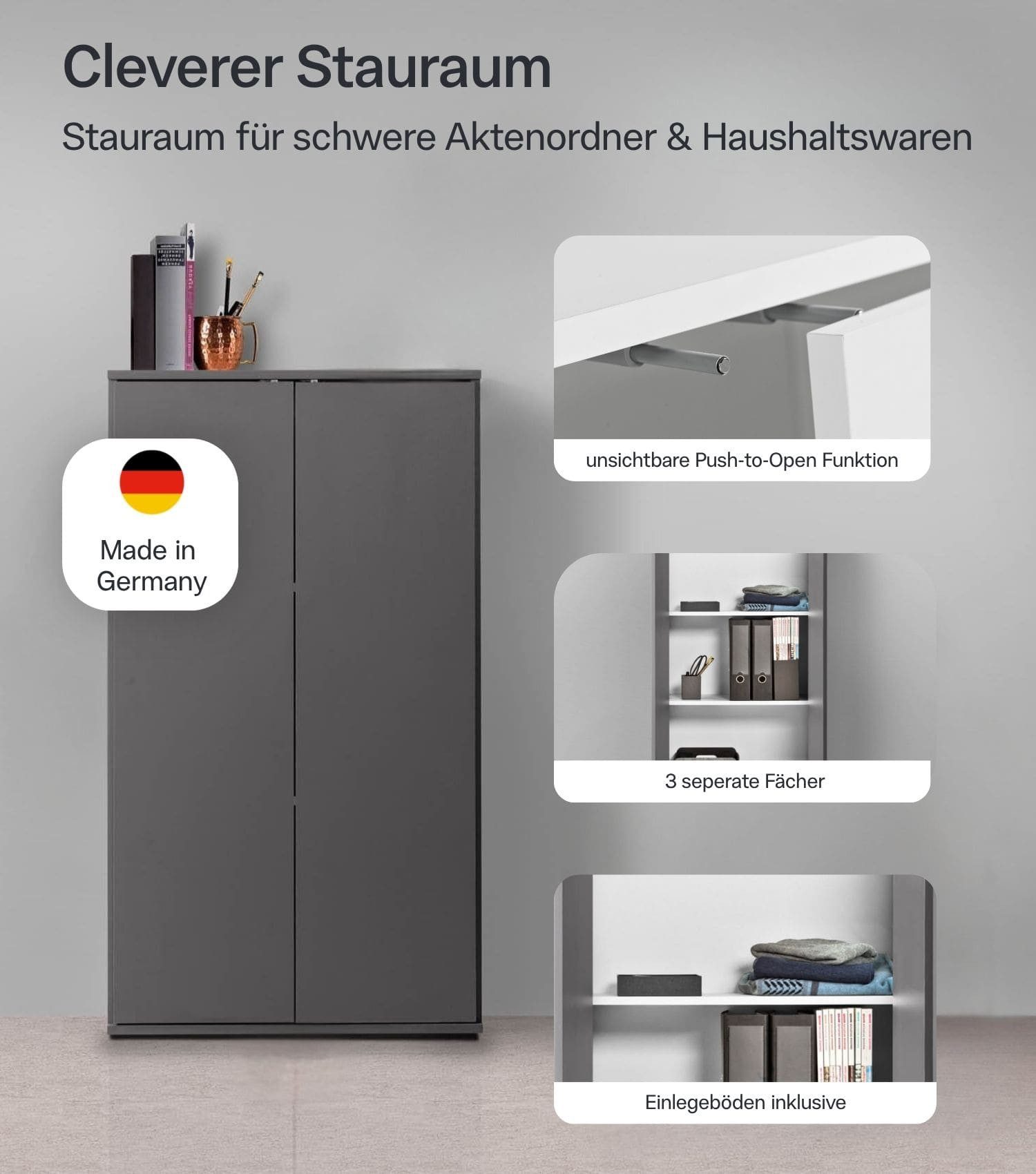 mokebo Mehrzweckschrank Der Schlanke (60x110 cm, mit 2 Einlegeböden) Made in Germany, Aktenschrank, Büroschrank, Schuhschrank in Anthrazit