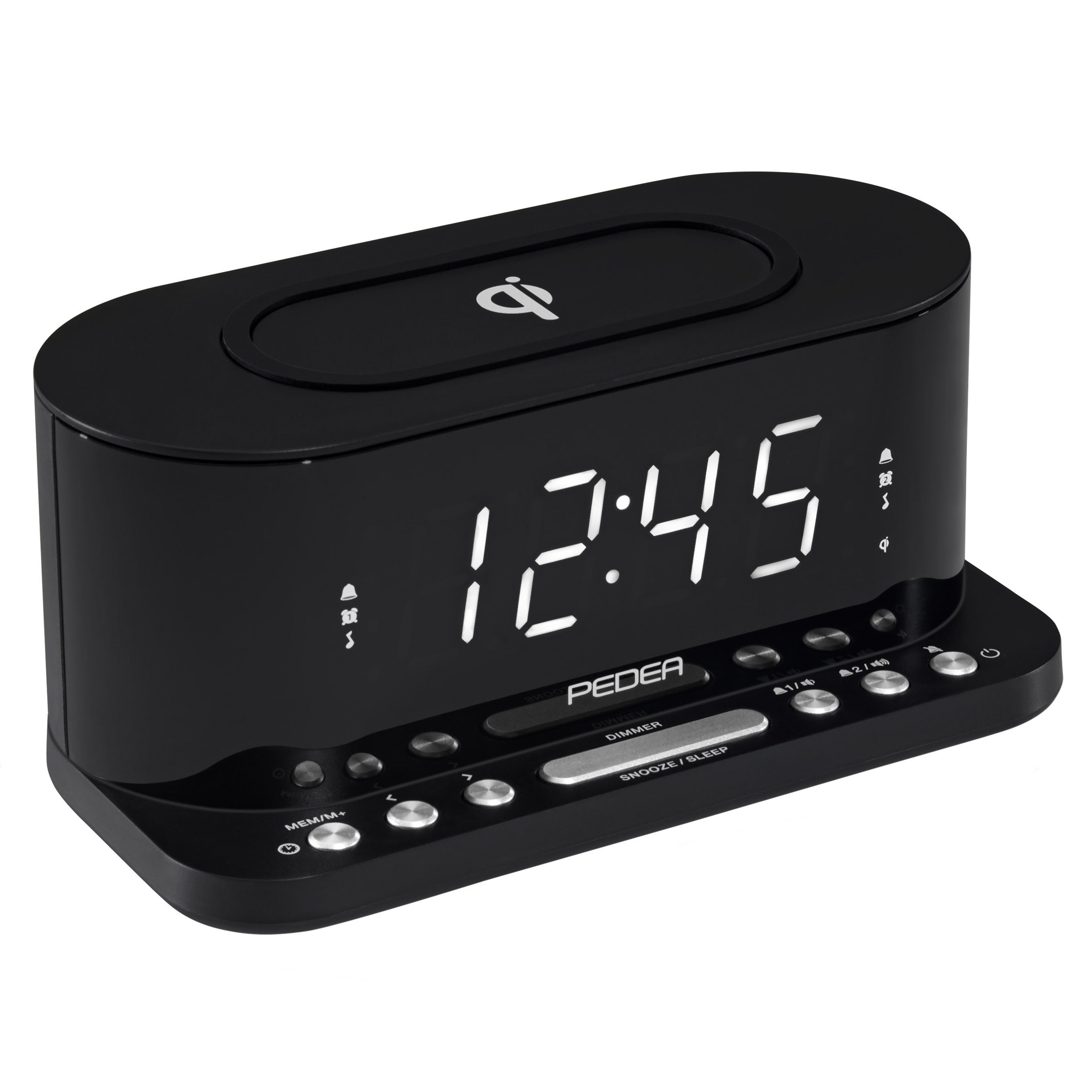QI-Charging PEDEA Funktion, Radiowecker 2 Snooze-Funktion Radio, LED-Bildschirm, FM Weckzeiten, Sleep mit &