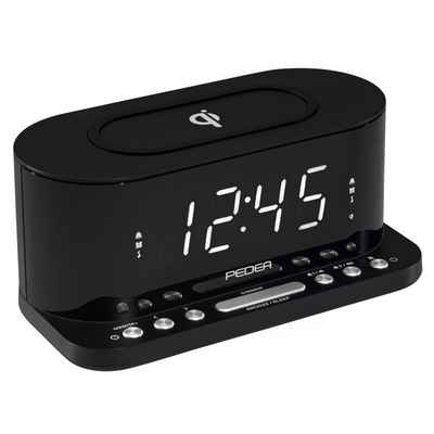 PEDEA Radiowecker mit QI-Charging Funktion, FM Radio, 2 Weckzeiten, LED-Bildschirm, Sleep & Snooze-Funktion