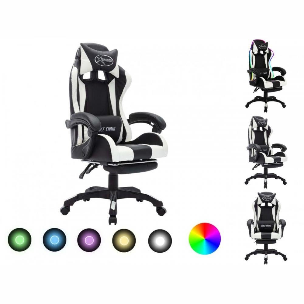 vidaXL Bürostuhl Gaming-Stuhl mit RGB LED-Leuchten Weiß und Schwarz Kunstleder