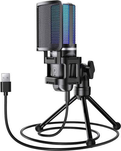 TONOR Streaming-Mikrofon, RGB USB Gaming Mikrofon mit Stativ für PC PS4 PS5 YouTube Konferenzen