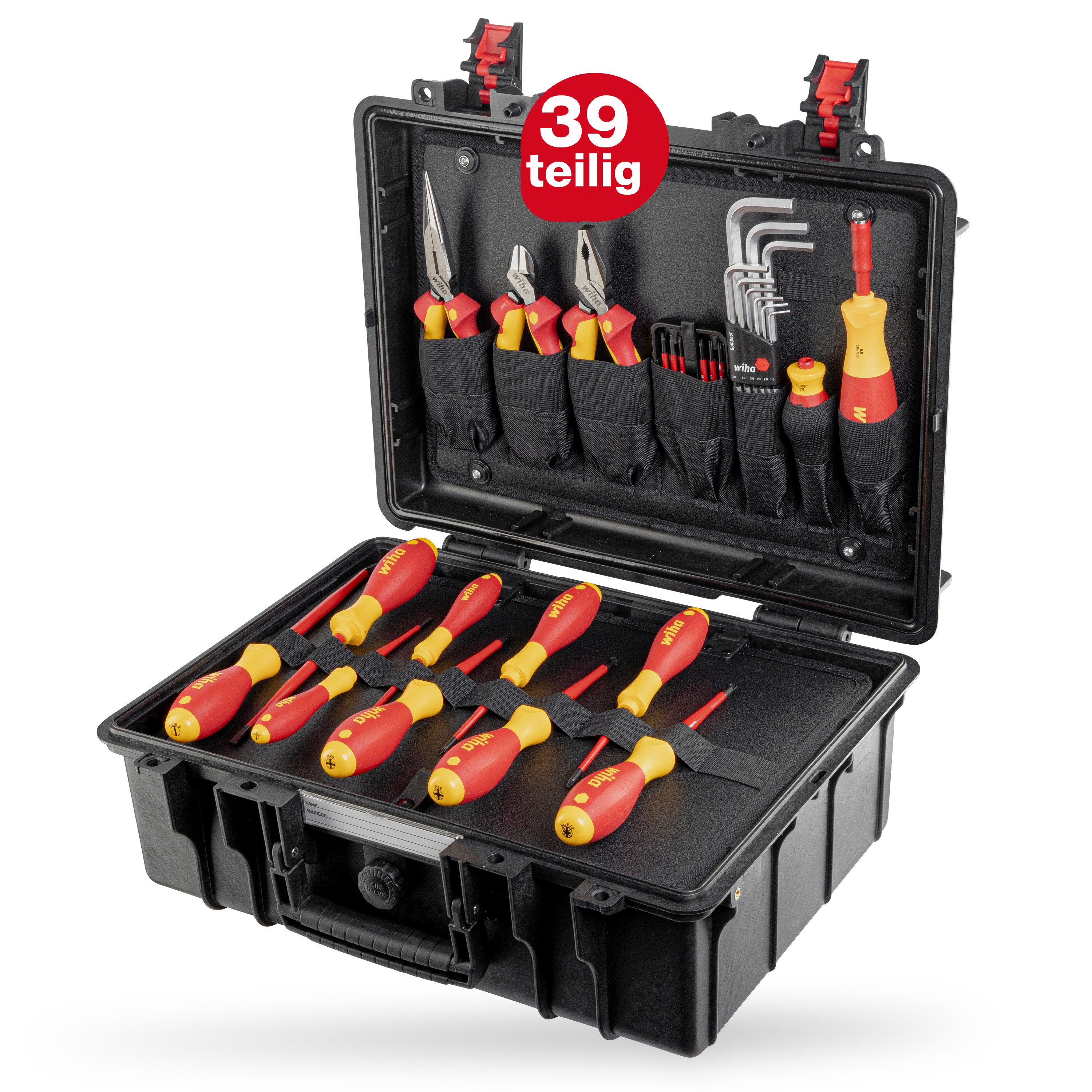 Wiha Werkzeugkoffer Basic Set L (45257) - 39 tlg., VDE-zertifiziert, Grundaustattung für Elektriker, robuste Aufbewahrung