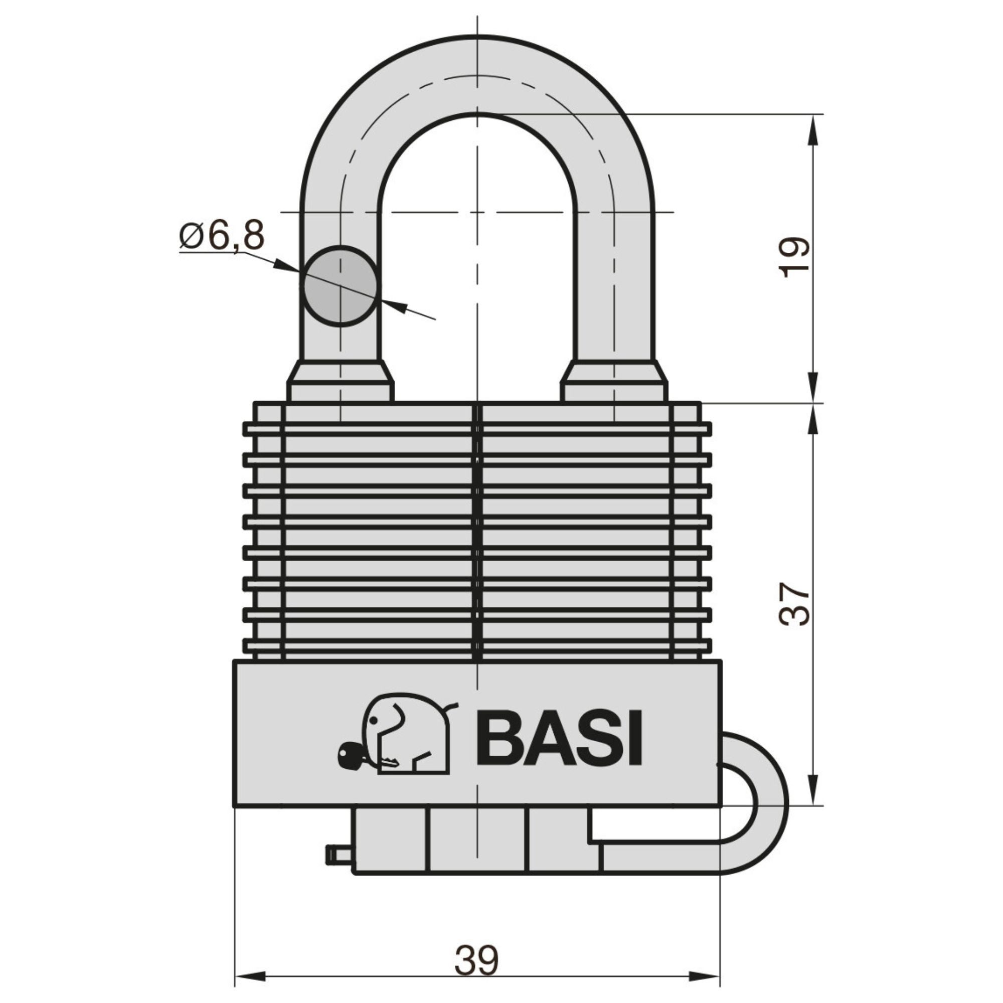 BASI Vorhängeschloss Outdoor-Schloss, (Packung, 1-tlg), B39 mm, Kunststofflammellen, Schutzkappe, wetterfest, 2 Schlüssel