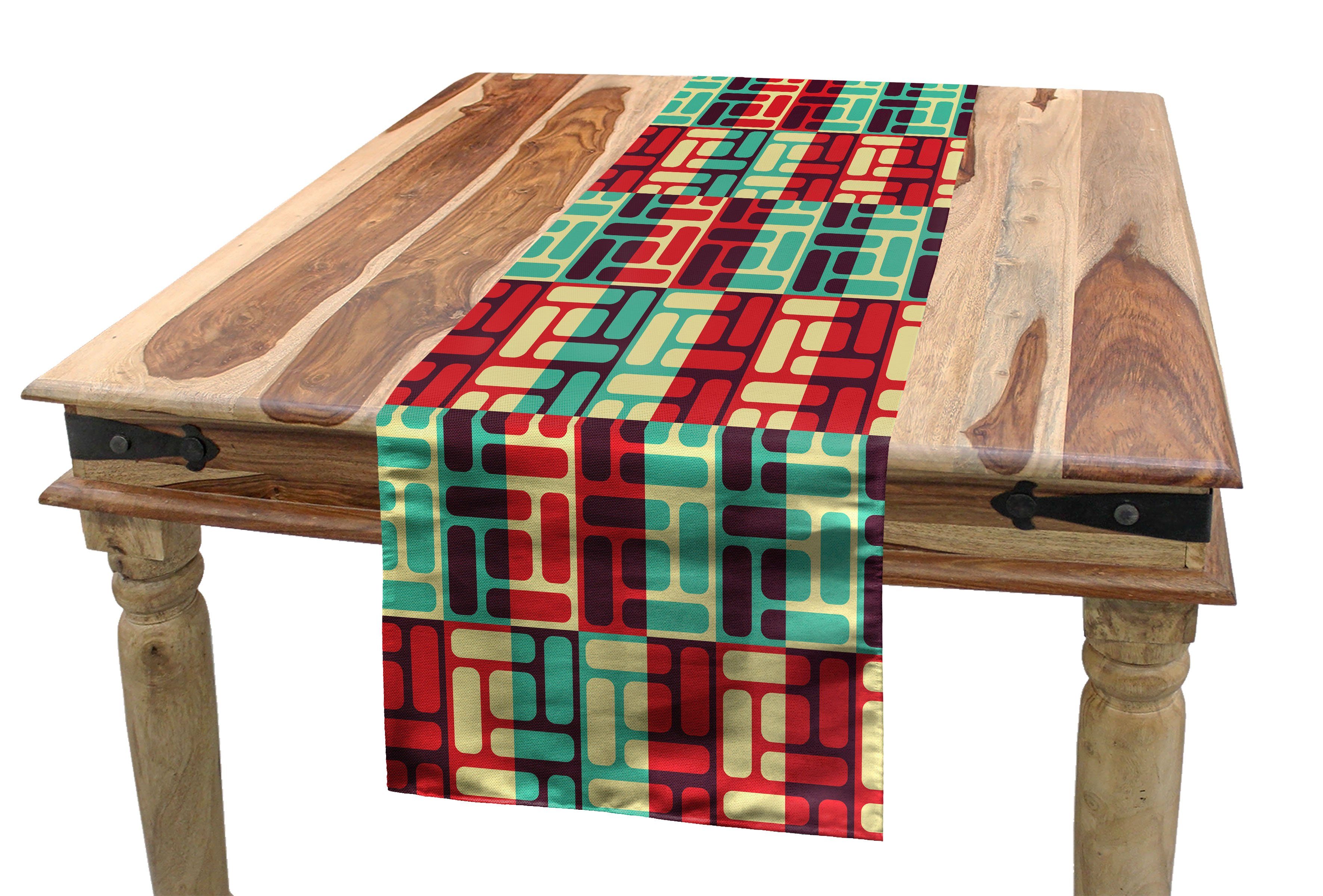 Abakuhaus Tischläufer Esszimmer Küche Rechteckiger Dekorativer Tischläufer, Geometrisch Bunte Quadrate