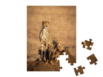 puzzleYOU Puzzle Gepardenweibchens und ihre Gepardenbabys, 48 Puzzleteile, puzzleYOU-Kollektionen Safari, Geparden, Raubtiere