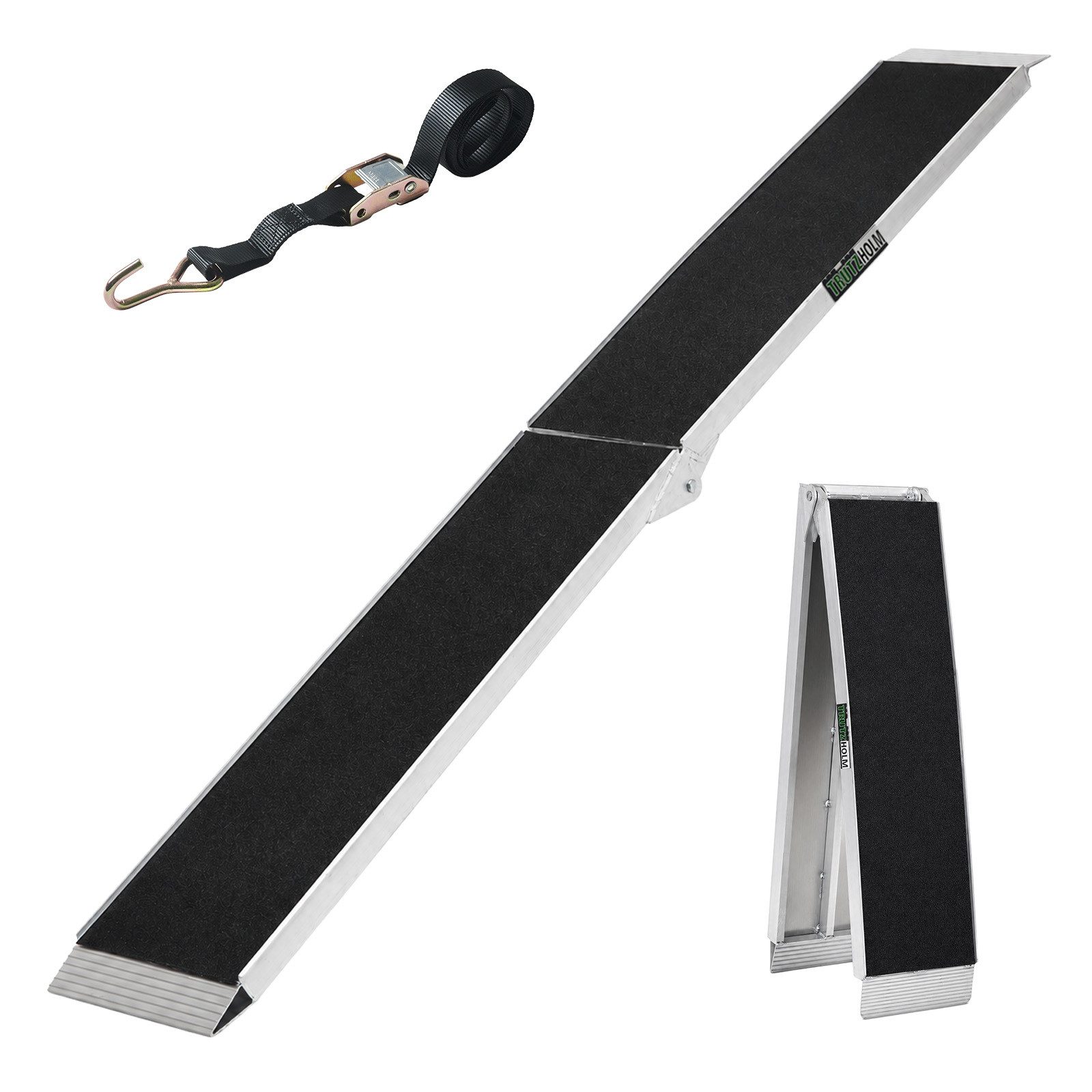 TRUTZHOLM Auffahrrampe klappbar 228 cm 340 kg Traglast Alu Anti Rutsch E-Bike Fahrradrampe (1-St., Inkl. Spanngurt), stabile Konstruktion, hochwertige Verarbeitung, rutschfeste Oberfläche