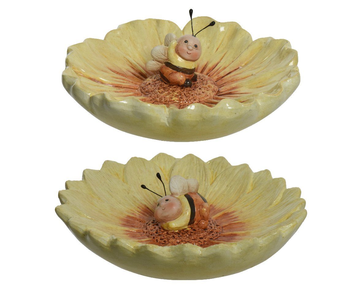 Keramik Biene Decoris 1 Vogeltränke sortiert mit Blume Gartenfigur, Stück decorations gelb 21cm season
