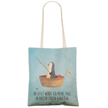 Mr. & Mrs. Panda Tragetasche Pinguin Angelboot - Eisblau - Geschenk, Beutel, Leben, Tasche, Einkau (1-tlg), Einzigartig Bedruckt
