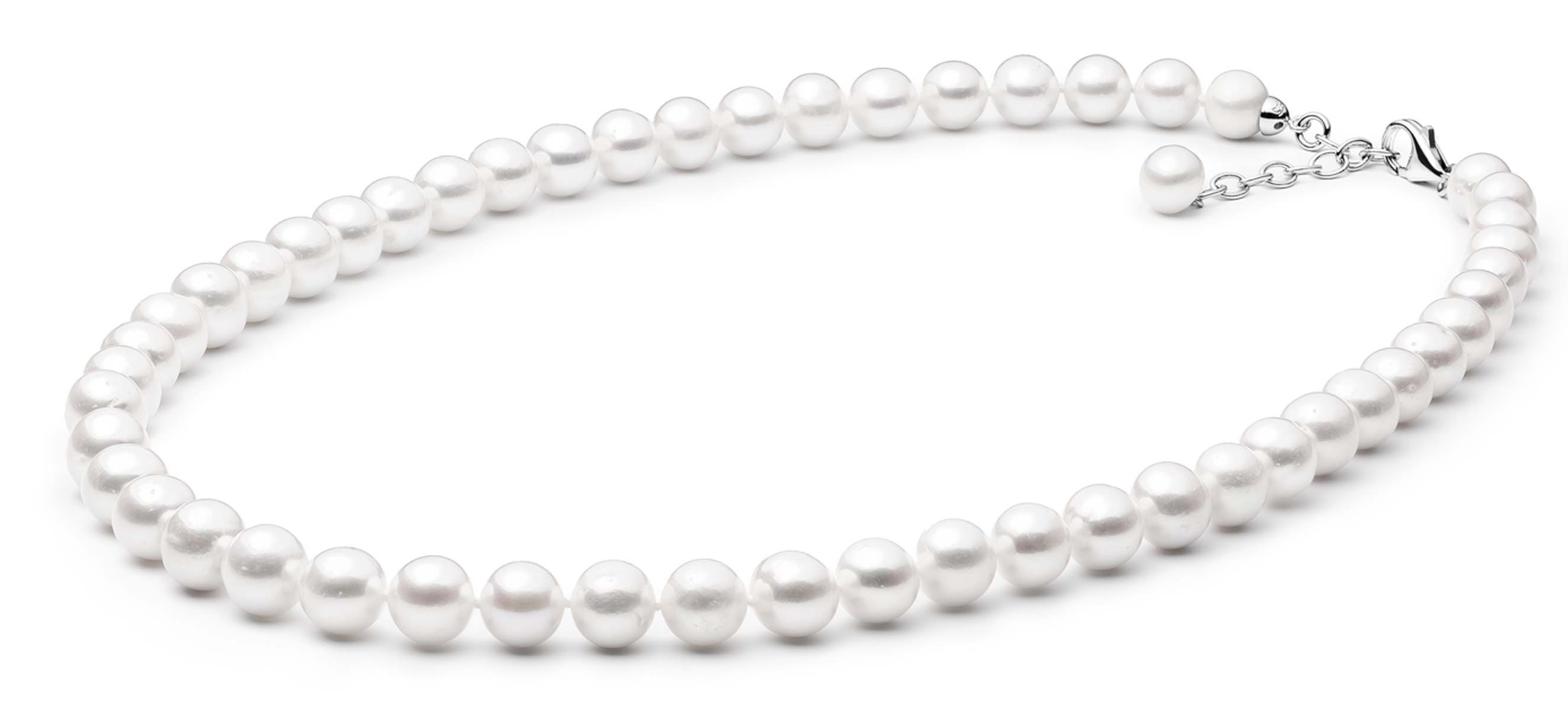 Gaura Pearls Perlenkette Klassisch weiß rund 50 cm echte Süßwasserzuchtperlen, 925er rhodiniertes Silber