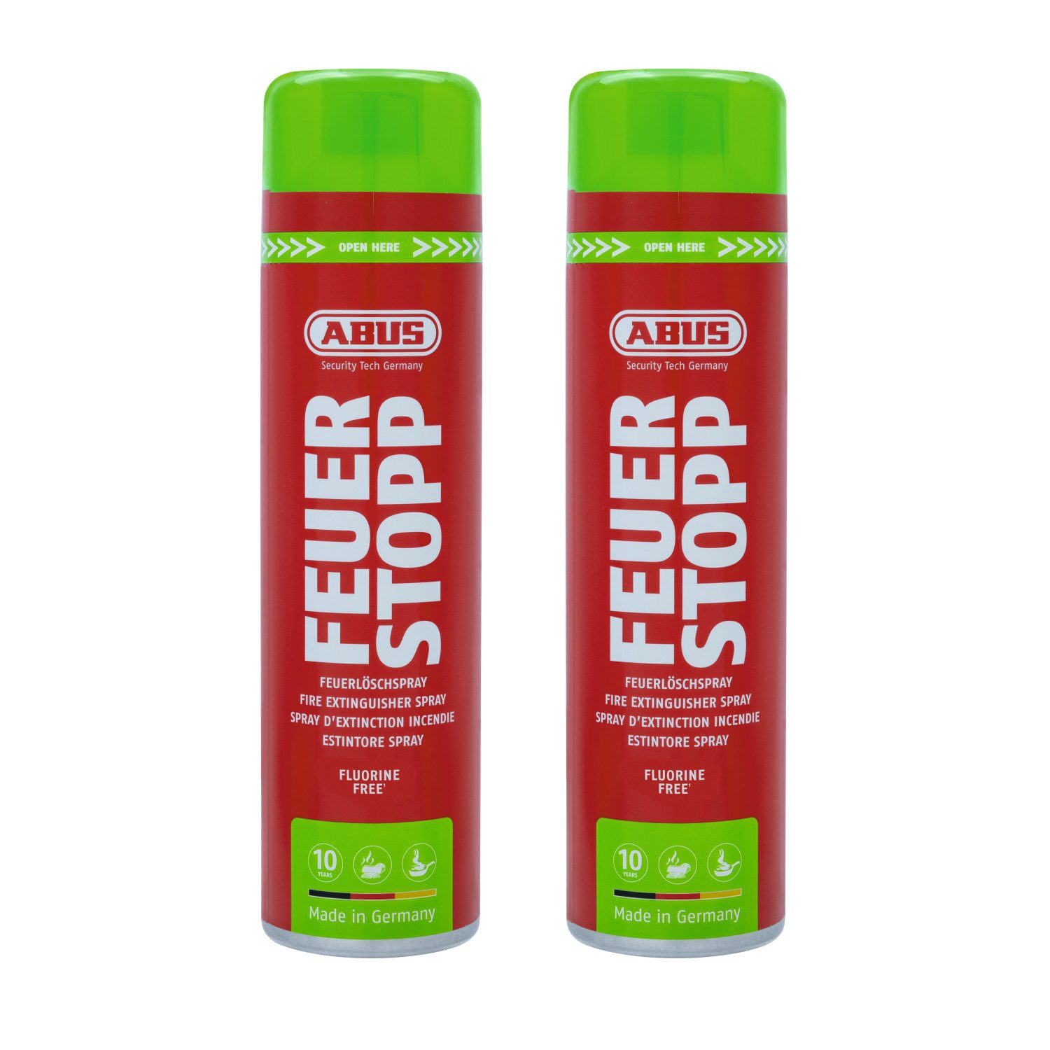 ABUS Feuerlöschspray Feuerstopp AFS625 Feuerlöschspray gegen Entstehungsbrände - 2er Set, Zum Löschen von Entstehungsbränden der Brandklassen 5A und 5F