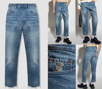 GUCCI Tapered-fit-Jeans GUCCI JEANS LOGO Koala Patch Pants Trouser Retro Hose Washed Organic D