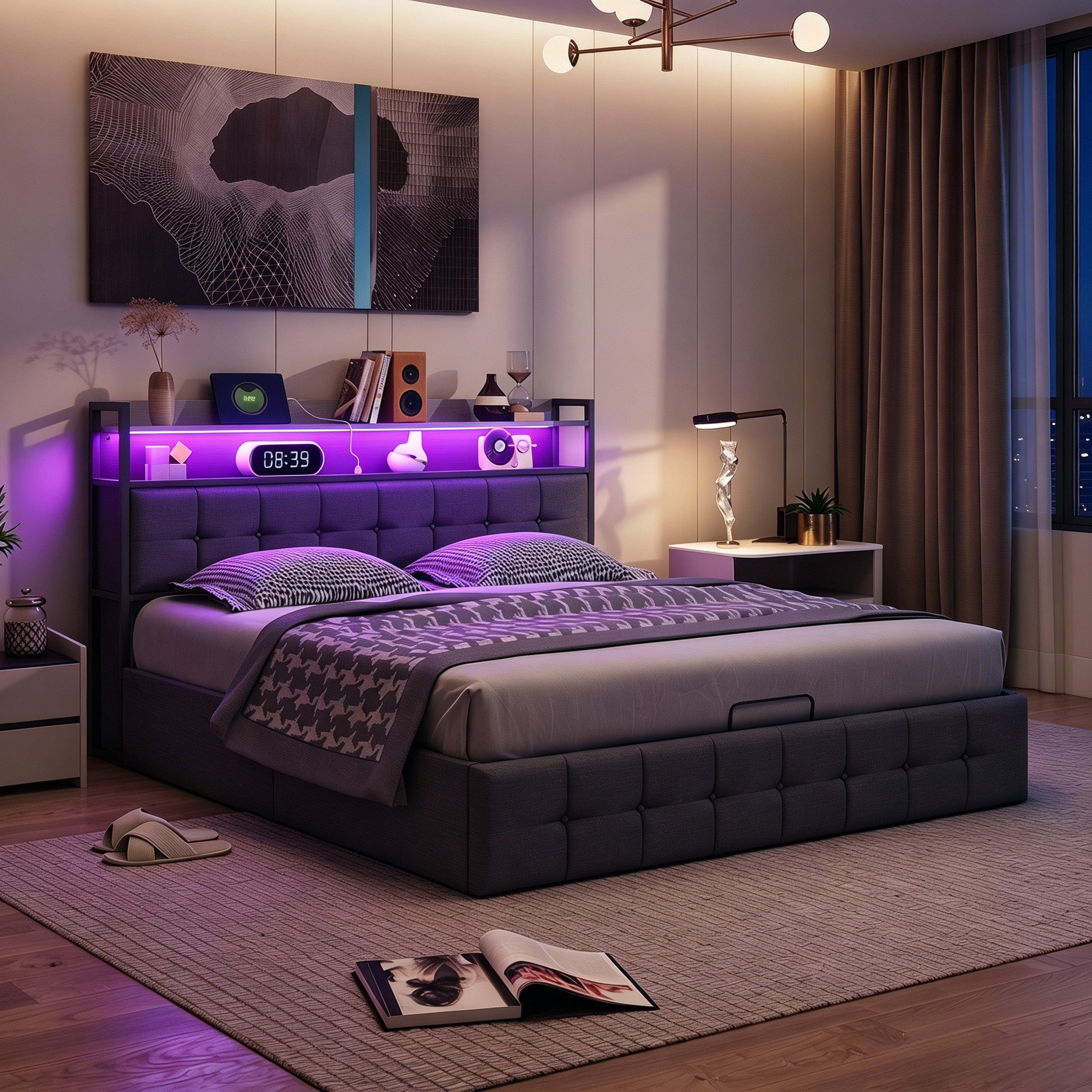 Polsterbett Stauraumbett Doppelbett LED USB