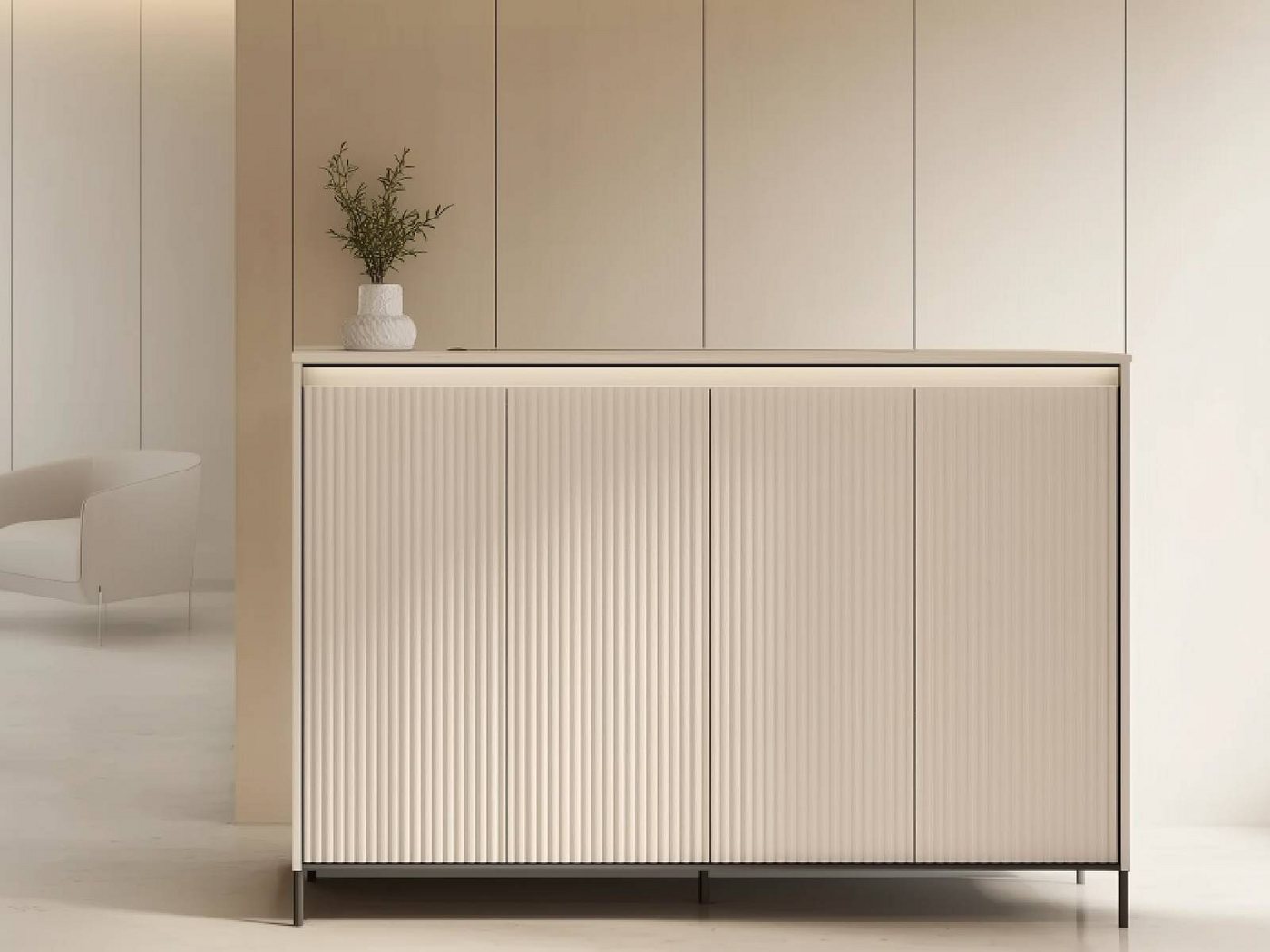 yourhouse24 Kommode TREND TG-04 mit 4 Türen und Beleuchtung, Sandbeige