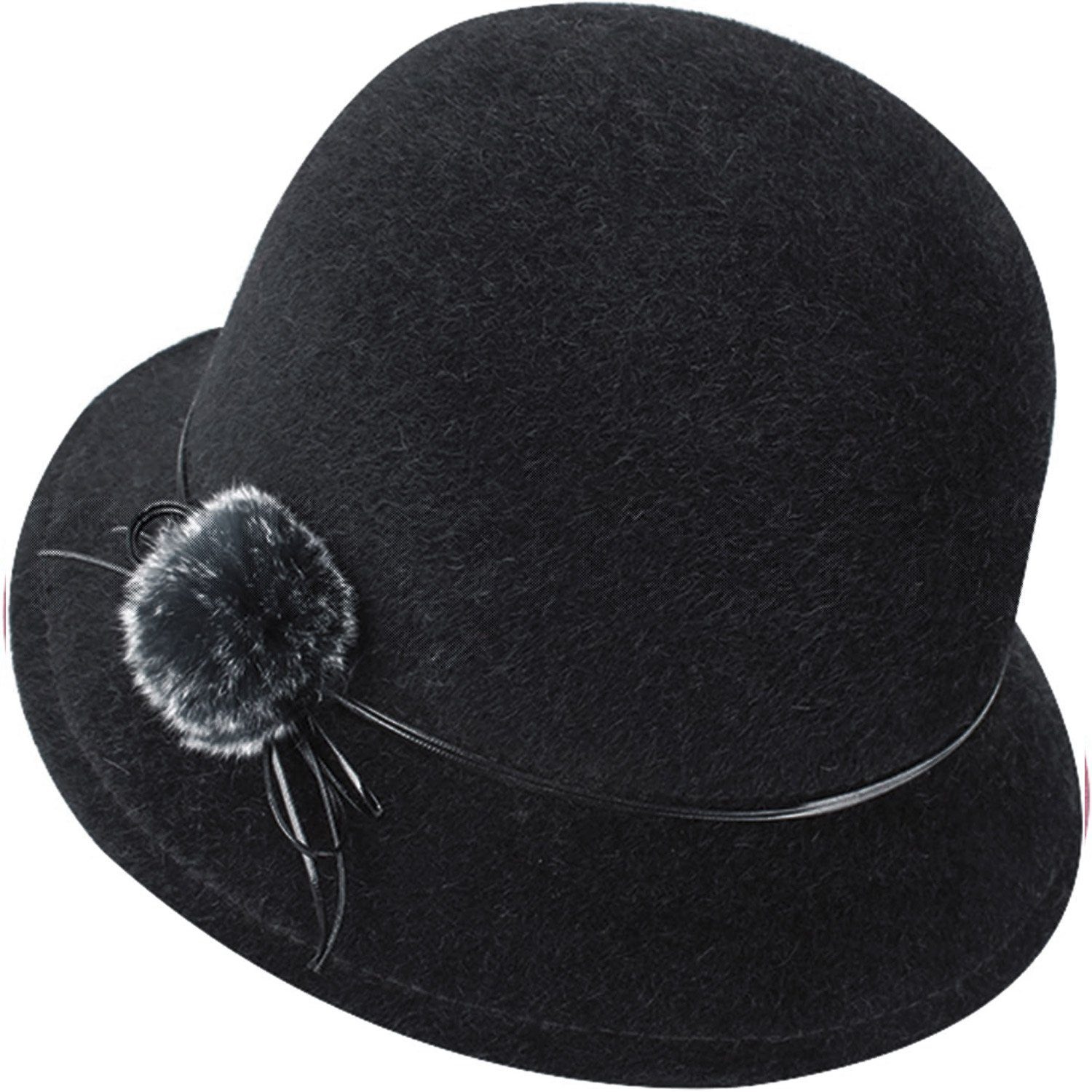 MAGICSHE Filzhut Klassisch Wollfilz Frauen Fedora Mütze schwarz Hut,Eleganter Wintermütze Für